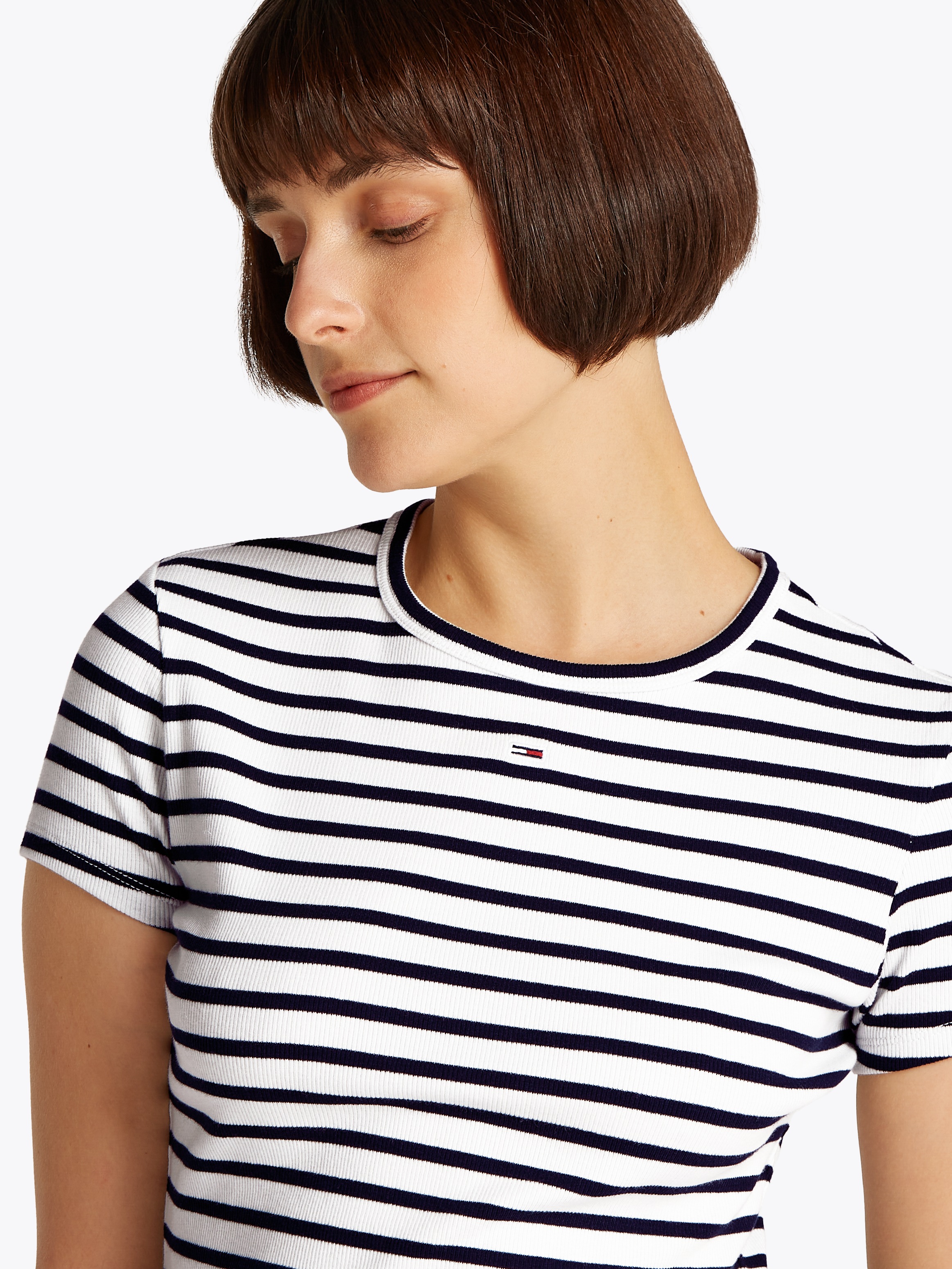 Tommy Jeans Kurzarmshirt "TJW SLIM ESSENTIAL RIB SS EXT" mit gerippter Stru günstig online kaufen