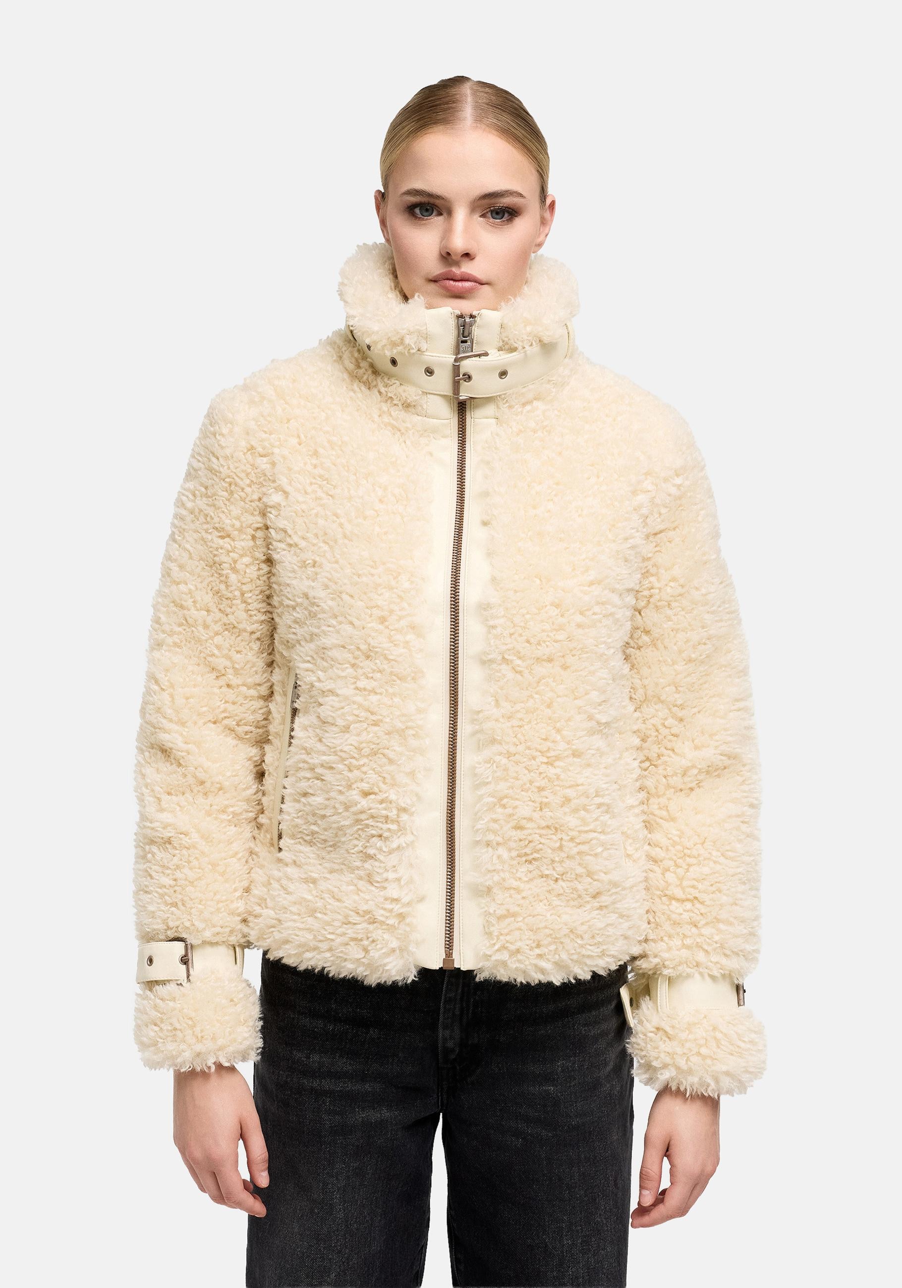 Navahoo Plüschjacke "Wuschelwonne 14" Teddy Jacke mit Kustleder-Details