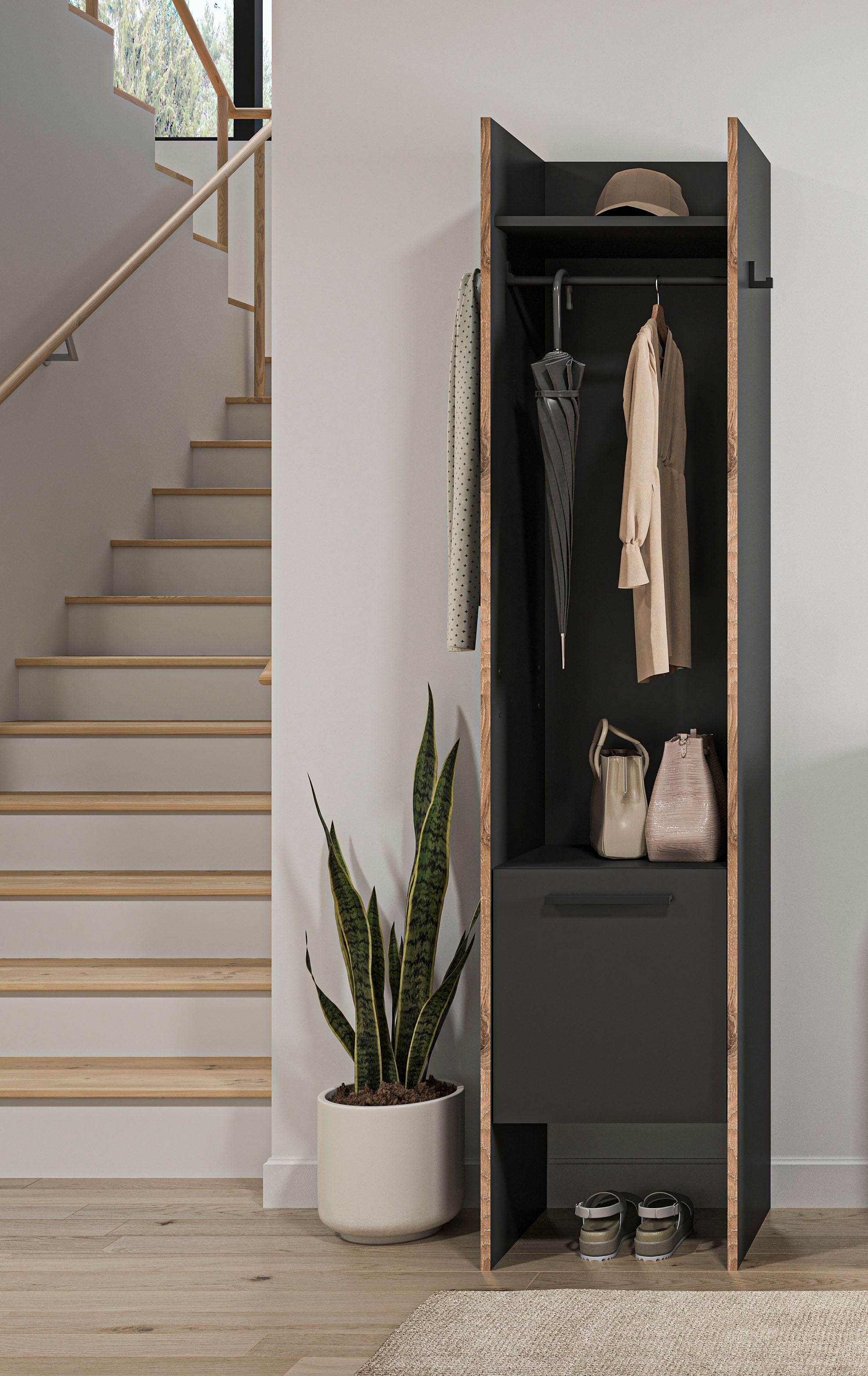 INOSIGN Garderobenschrank »MUSTA, Breite: 42cm, inkl. Kleiderstange, 2 Haken, 1 Tür«, Dielenschrank, Flurschrank, Schrank, Universalschrank, Sitzbank