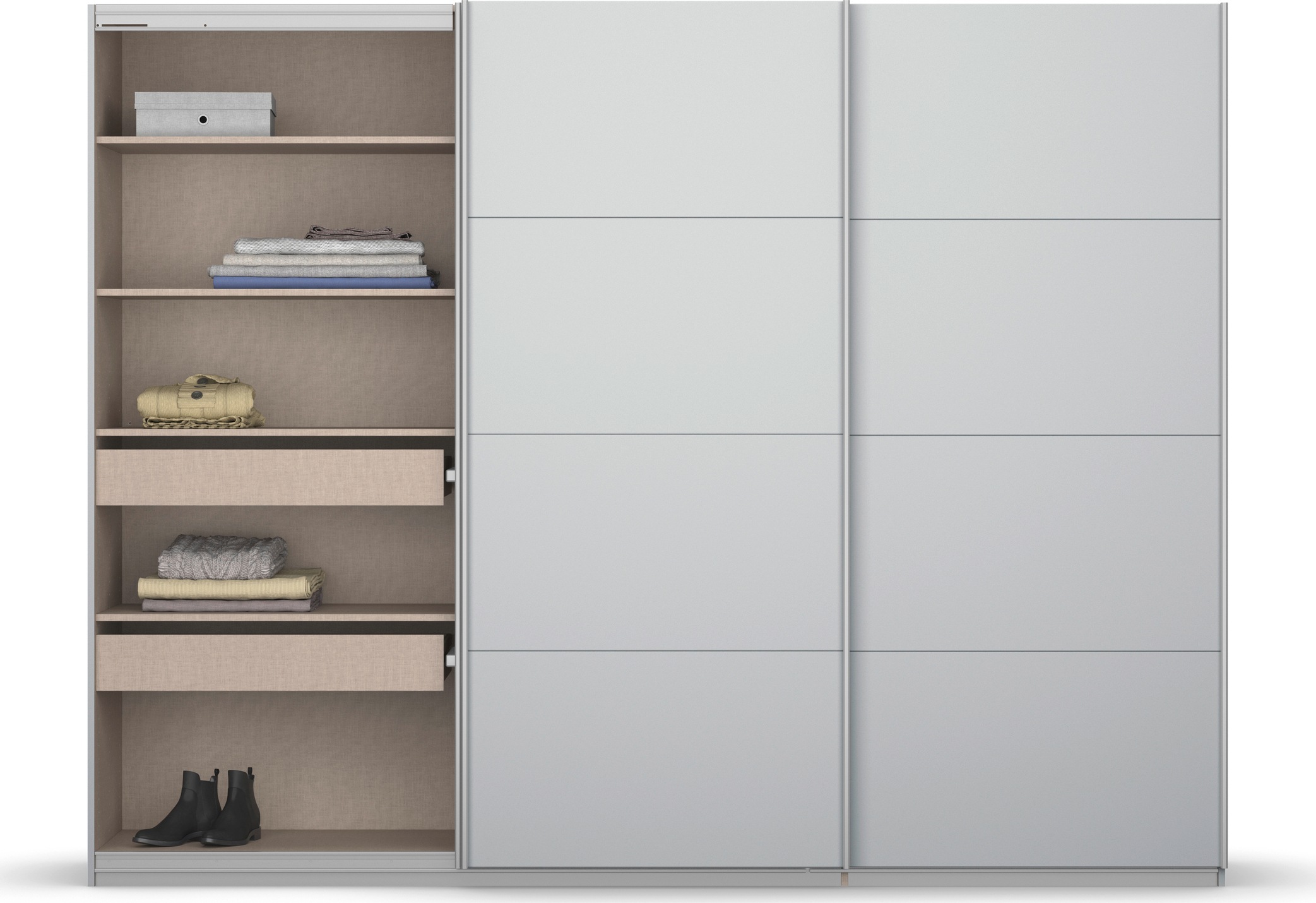 rauch Schwebetürenschrank »Kleiderschrank Schrank Garderobe KOLUNA mit Dekor-Front«, inkl. 2 Innenschubladen sowie extra Einlegeböden MADE IN GERMANY