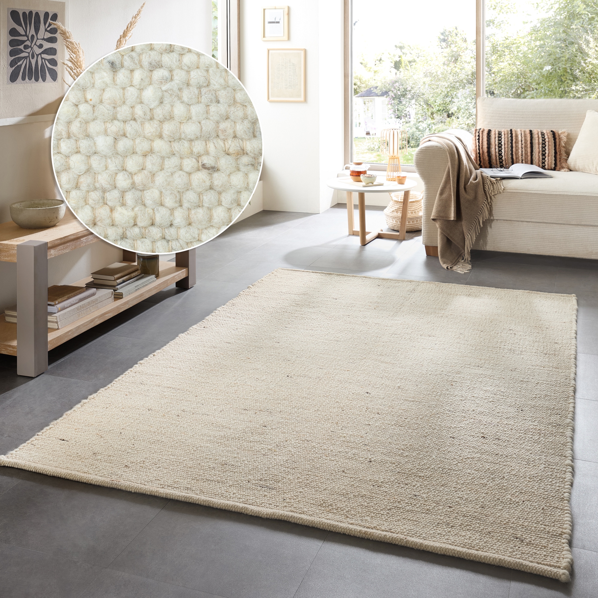 Wollteppich OTTO HOME "Greith", beige (natural), B:120cm H:12mm L:180cm, Schurwolle, Teppiche, Wendeteppich, meliert, reine Wolle, handgewebt, Scandi, Wohnzimmer