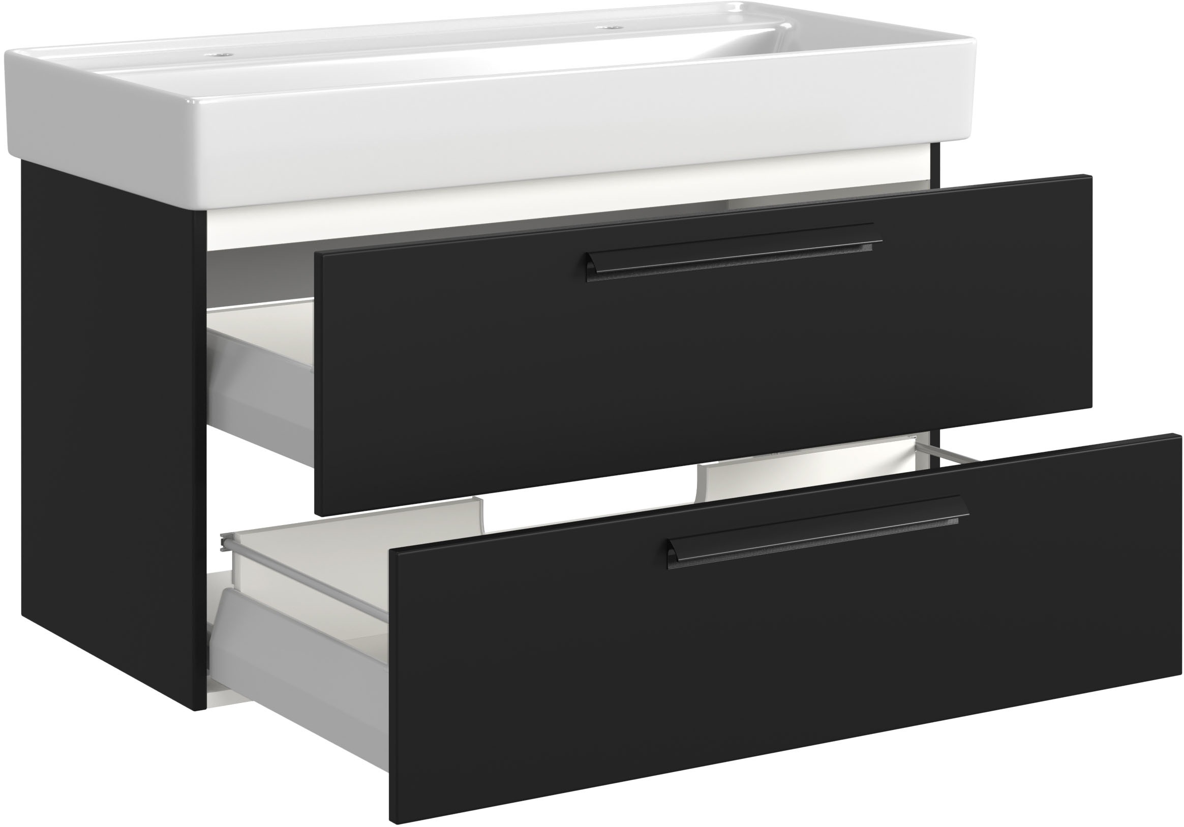 welltime Waschtisch »SALVADA, Softclose-Auszüge, Keramikbecken« Maße (B/T/H): 100/48/63 cm,  Schwarz, Lochbohrung für zwei Armaturen, Anti-Finger-Print
