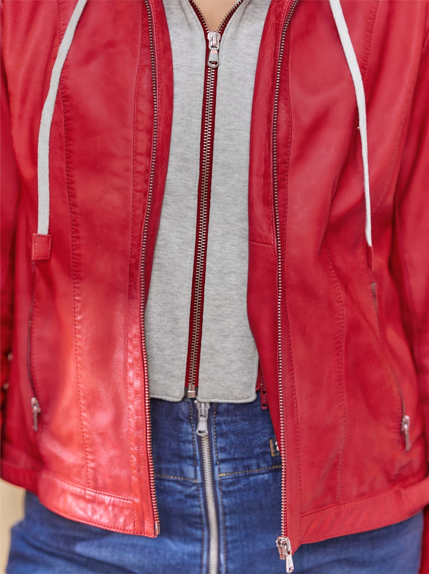 heine Lederjacke, mit Kapuze