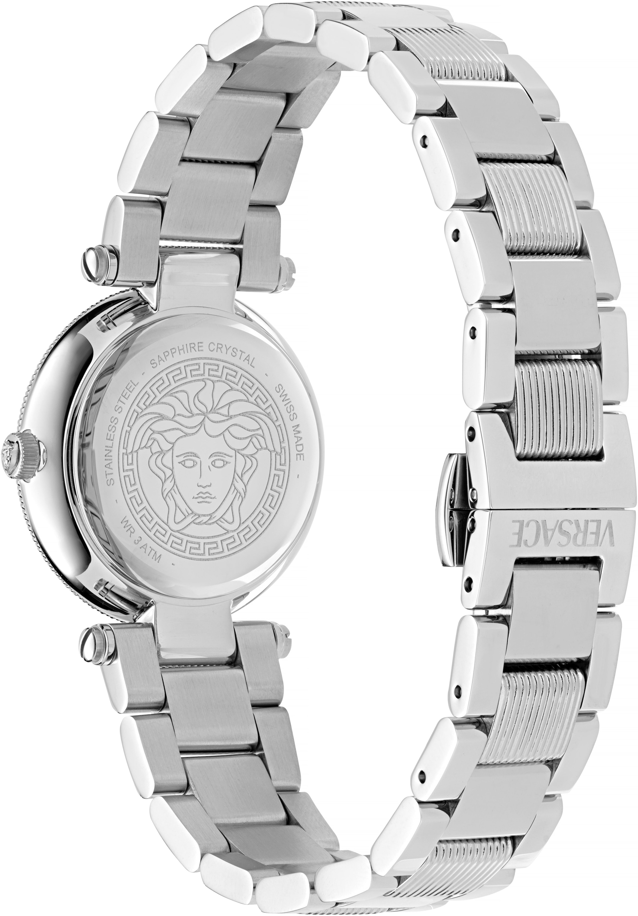 Versace Quarzuhr »REVE PETITE«, Armbanduhr, Damenuhr, Swiss Made, Edelstahlarmband, analog, Saphirglas