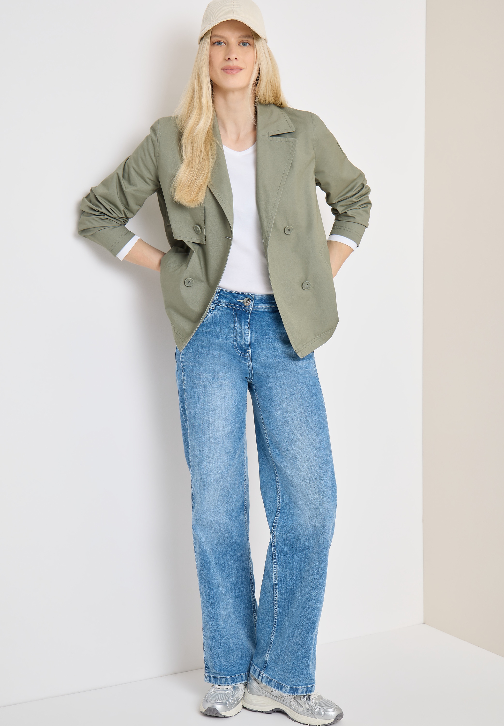 Outdoorjacke CECIL, Damen, Gr. XXL (46), chlorella grün, Web, Obermaterial: 100% Baumwolle; Futter: 100% Polyester, unifarben, comfort fit normal, V-Ausschnitt, abgesteppt, Jacken Outdoorjacke, mit Reverskragen