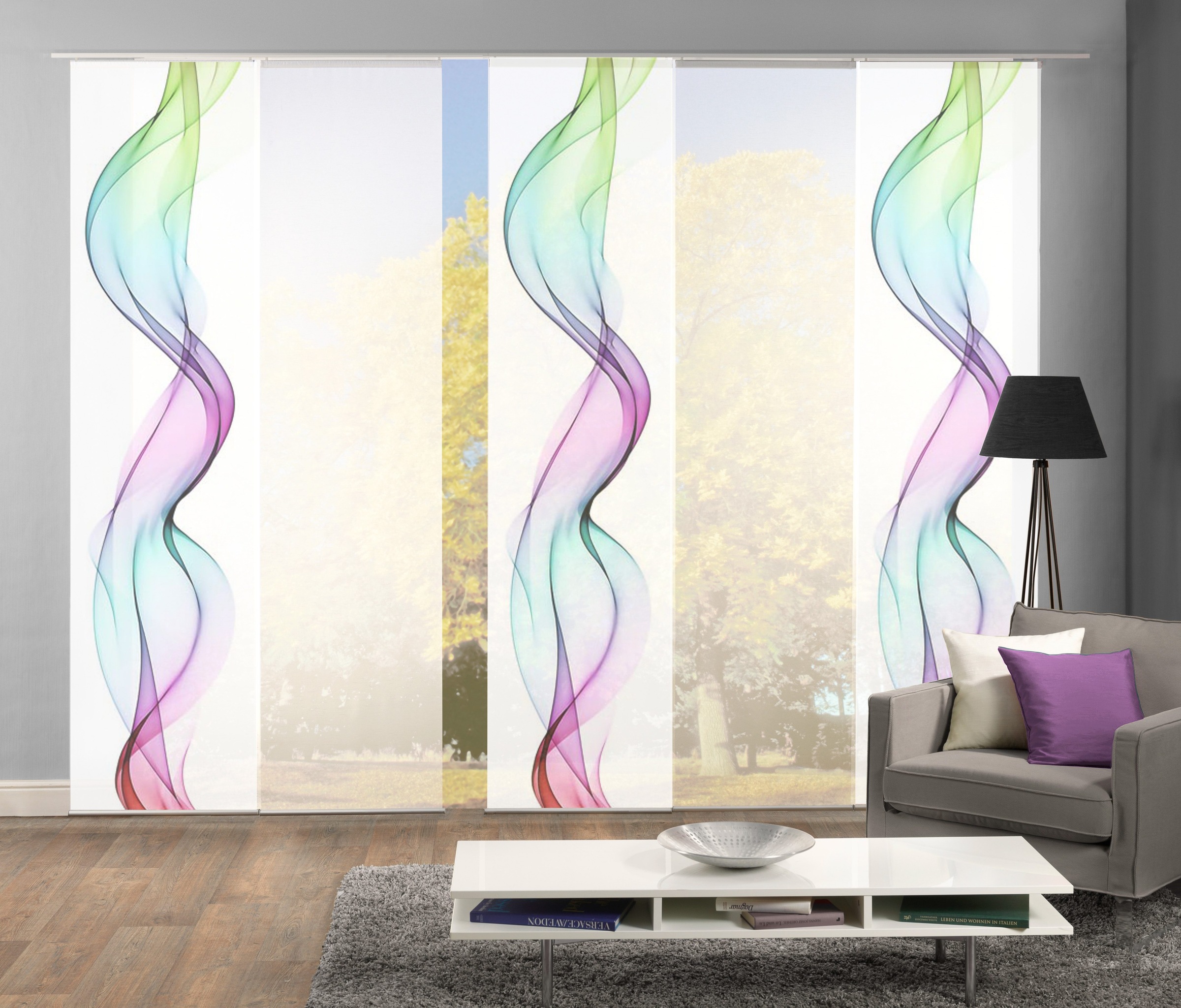 HOME WOHNIDEEN Schiebegardine "ALBERTA" Klettband 5 Stk. tlg. HxB: 245x60, Blickdicht, inkl. Befestigungszubehör