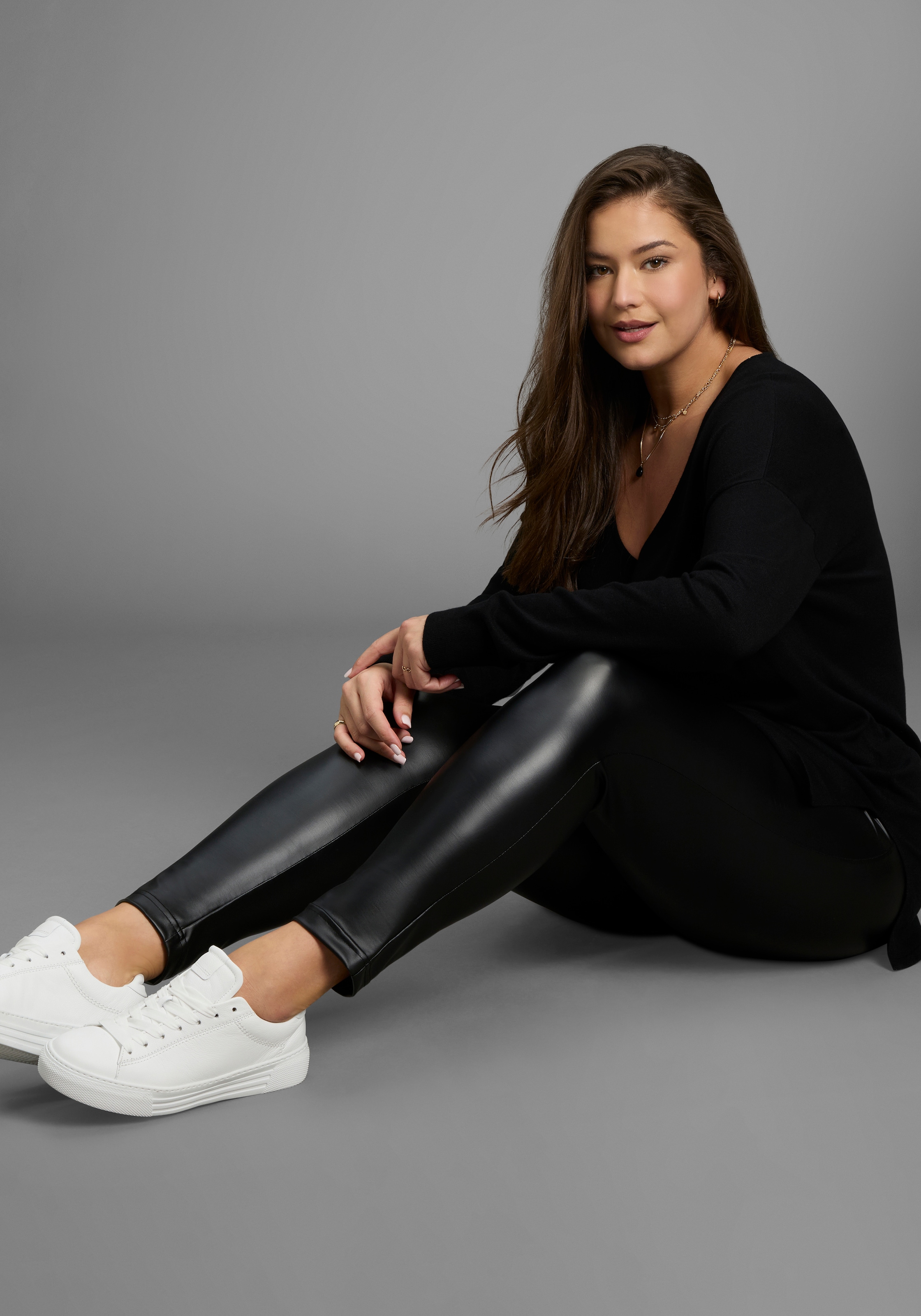 Laura Scott CURVE Lederimitathose, aus elastischer Ware - GROSSE GRÖSSEN