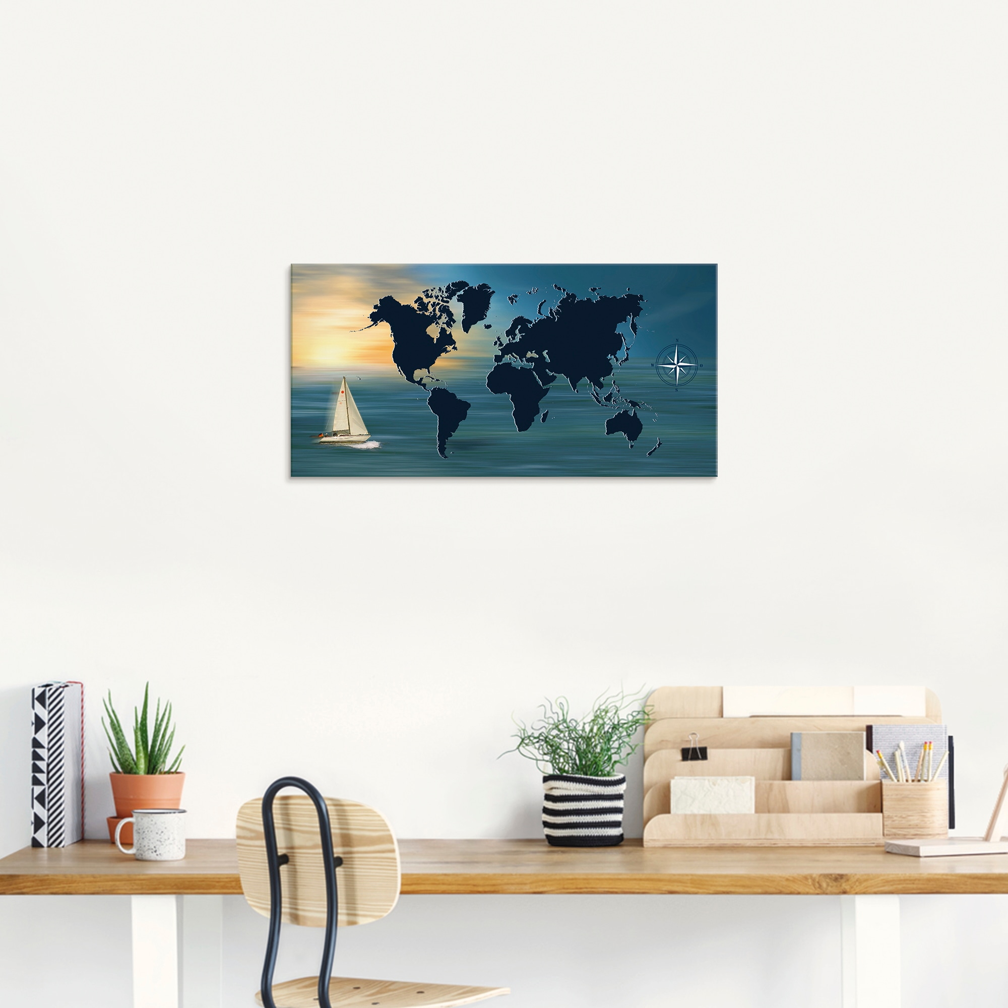 Artland Glasbild »Weltumsegelung mit Weltkarte«, Landkarten, (1 St.), in verschiedenen Größen