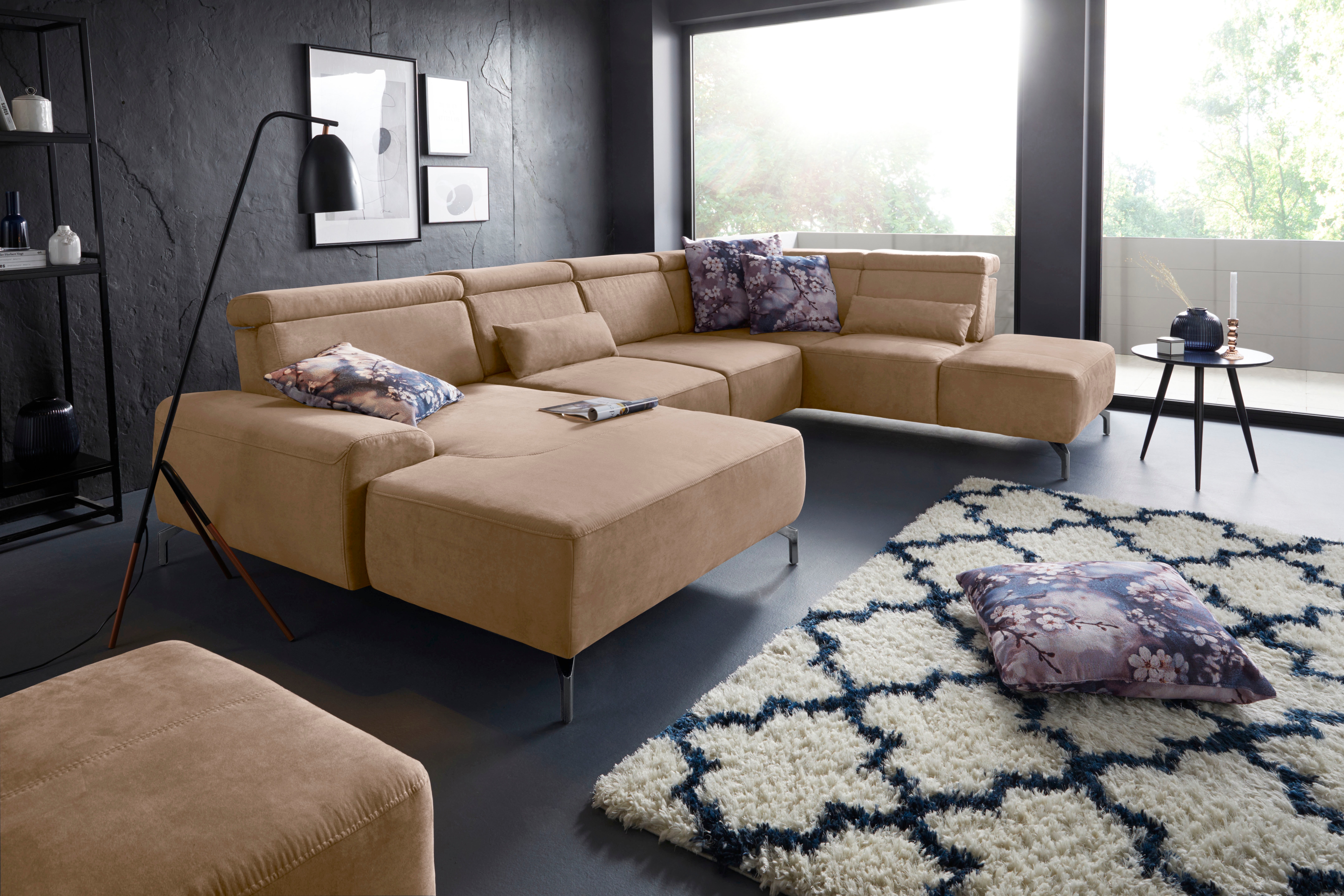 sit&more Wohnlandschaft "Gizeh U-Form" 15 cm Fußhöhe, inklusive Sitztiefenverstellung und Kopfteilverstellung