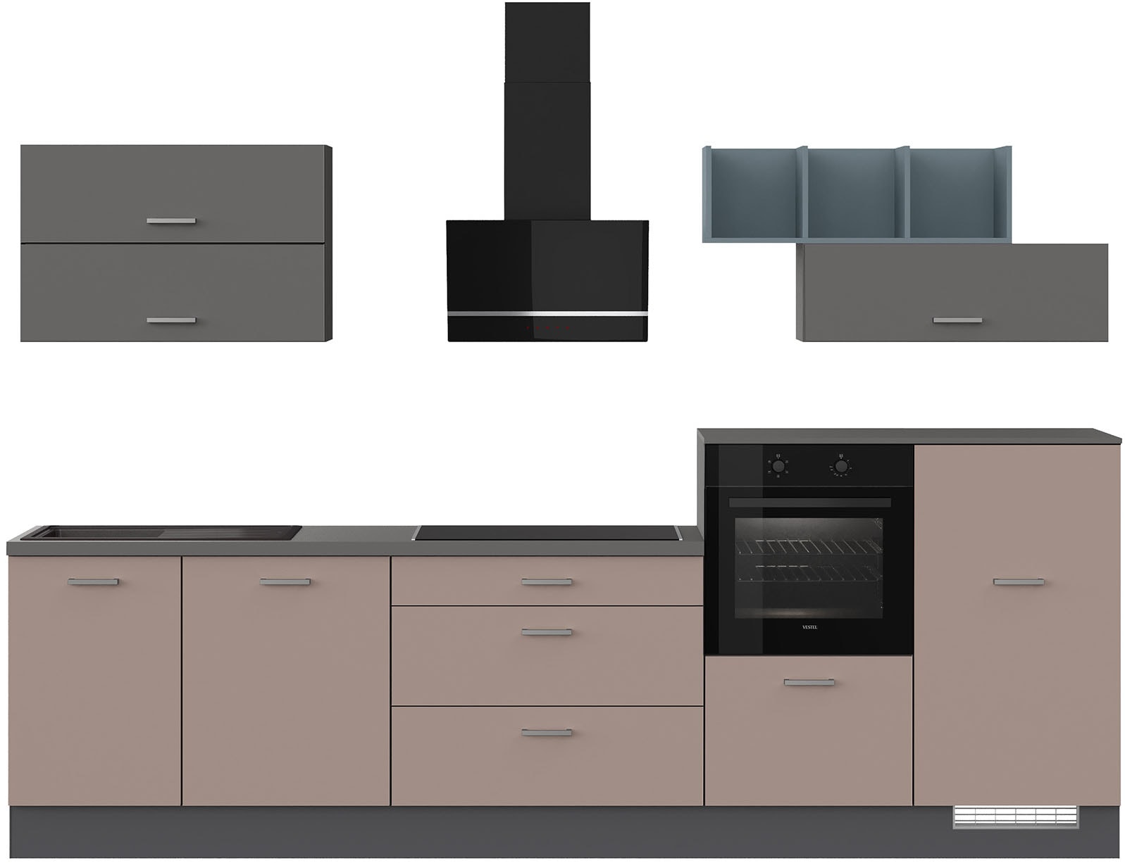Küche »"New York"«, vormontiert, wahlweise mit E-Geräten, mit Vollauszug, Breite 320 cm