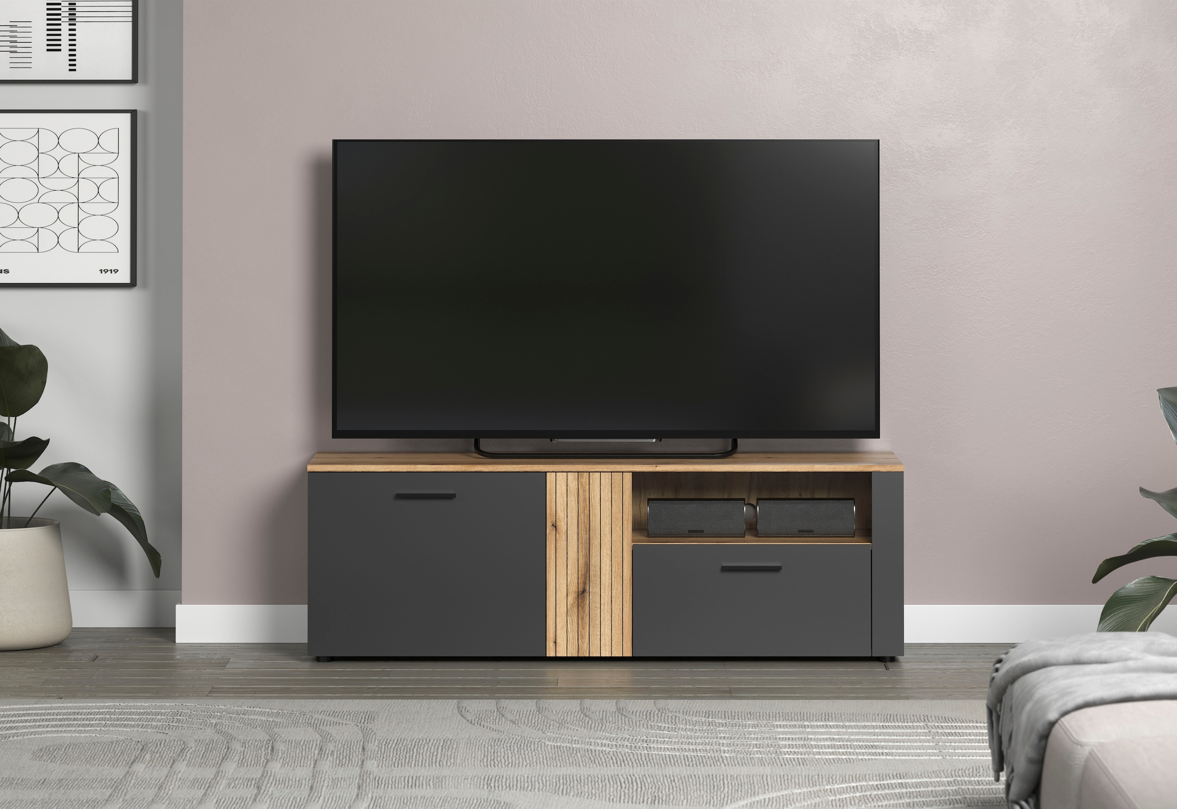 Home affaire TV-Bank »Estepona« 1 Stk. tlg. TV-Board, 2 Türen, 1 Schublade, 1 Fach - (B/T/H) 150/42/50 cm