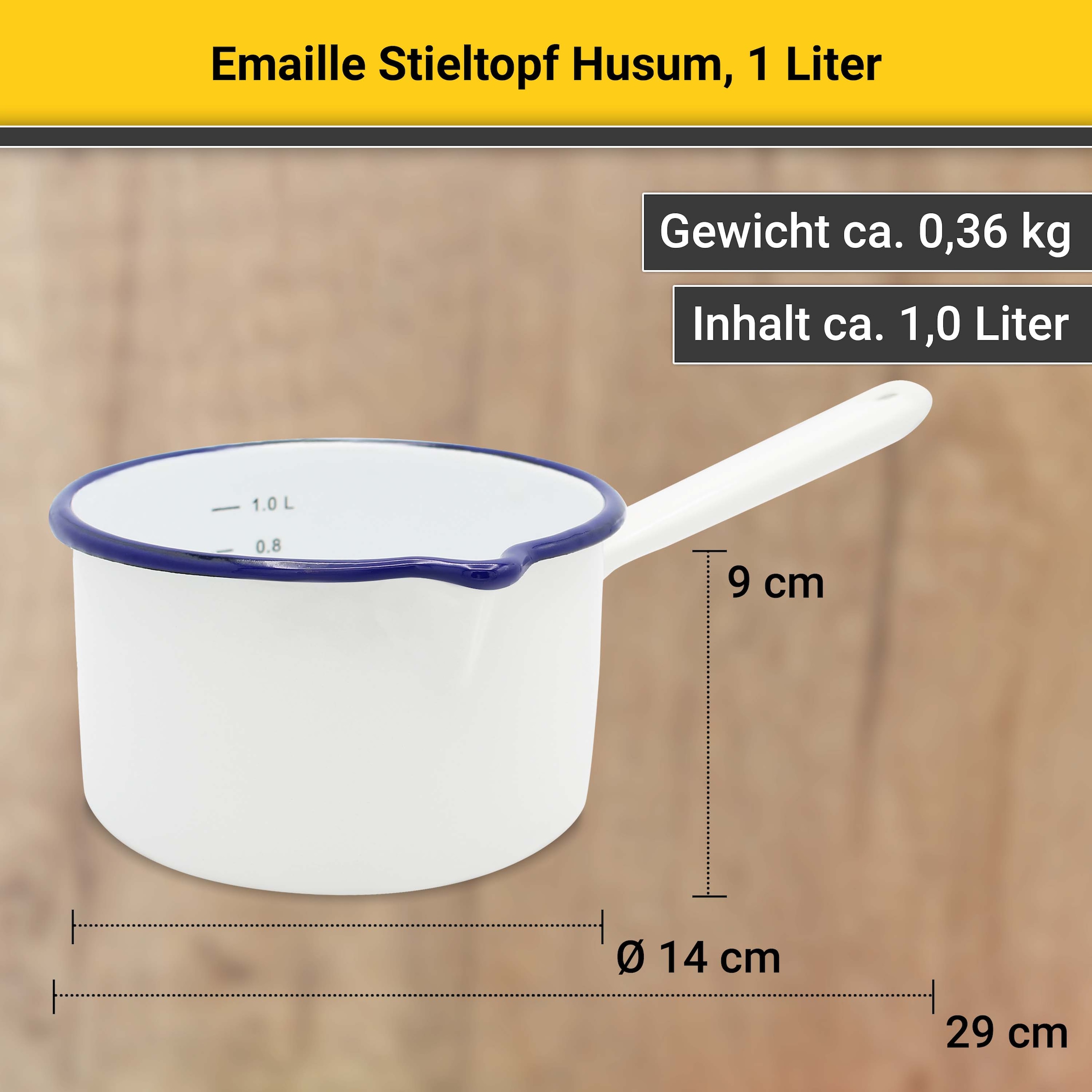 Krüger Kasserolle »Husum«, Emaille, (1 tlg.), für Induktions-Kochfelder geeignet, Ø 16 cm