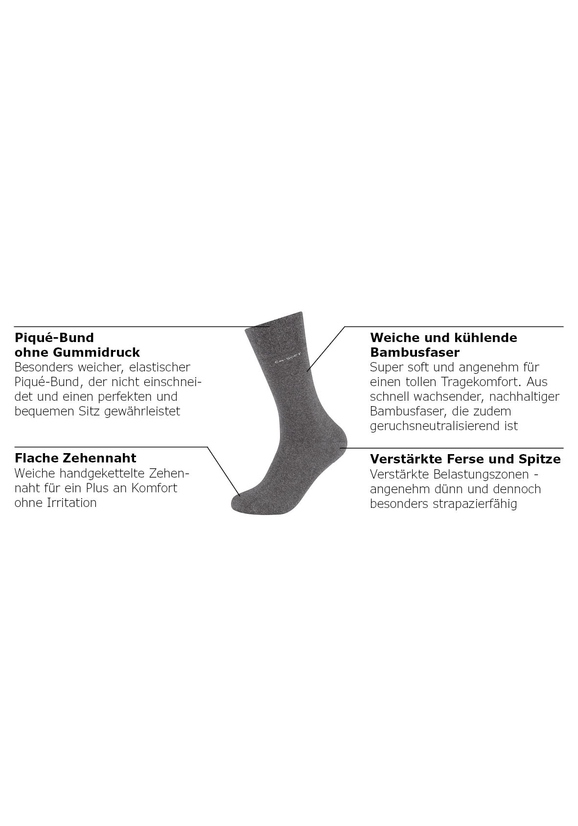 Camano Langsocken »ca-soft«, (4 Paar), Verstärkte Ferse und Spize