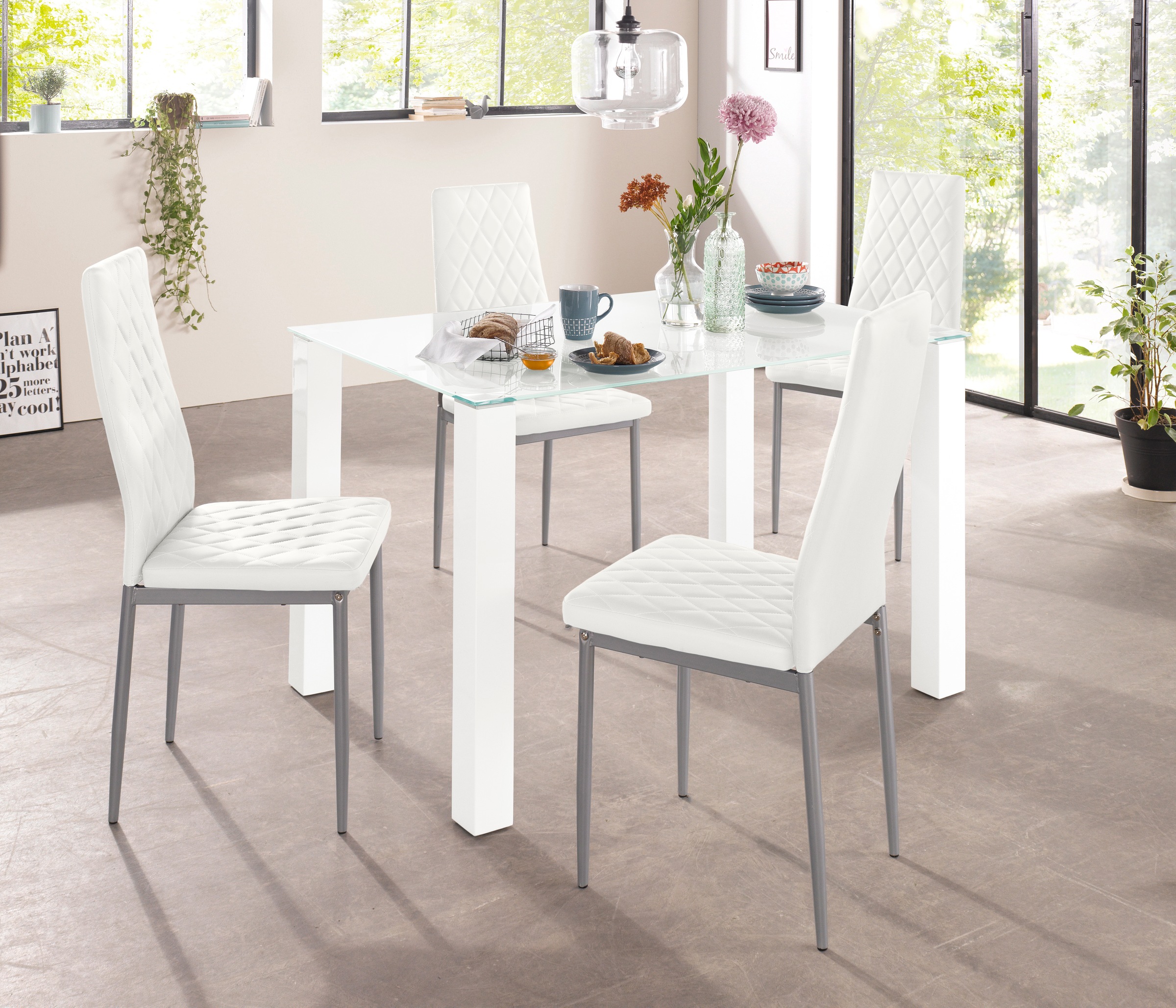 OTTO home Essgruppe Set, 5 Stk. tlg. 160 cm breiter Glastisch, verschiedene günstig online kaufen