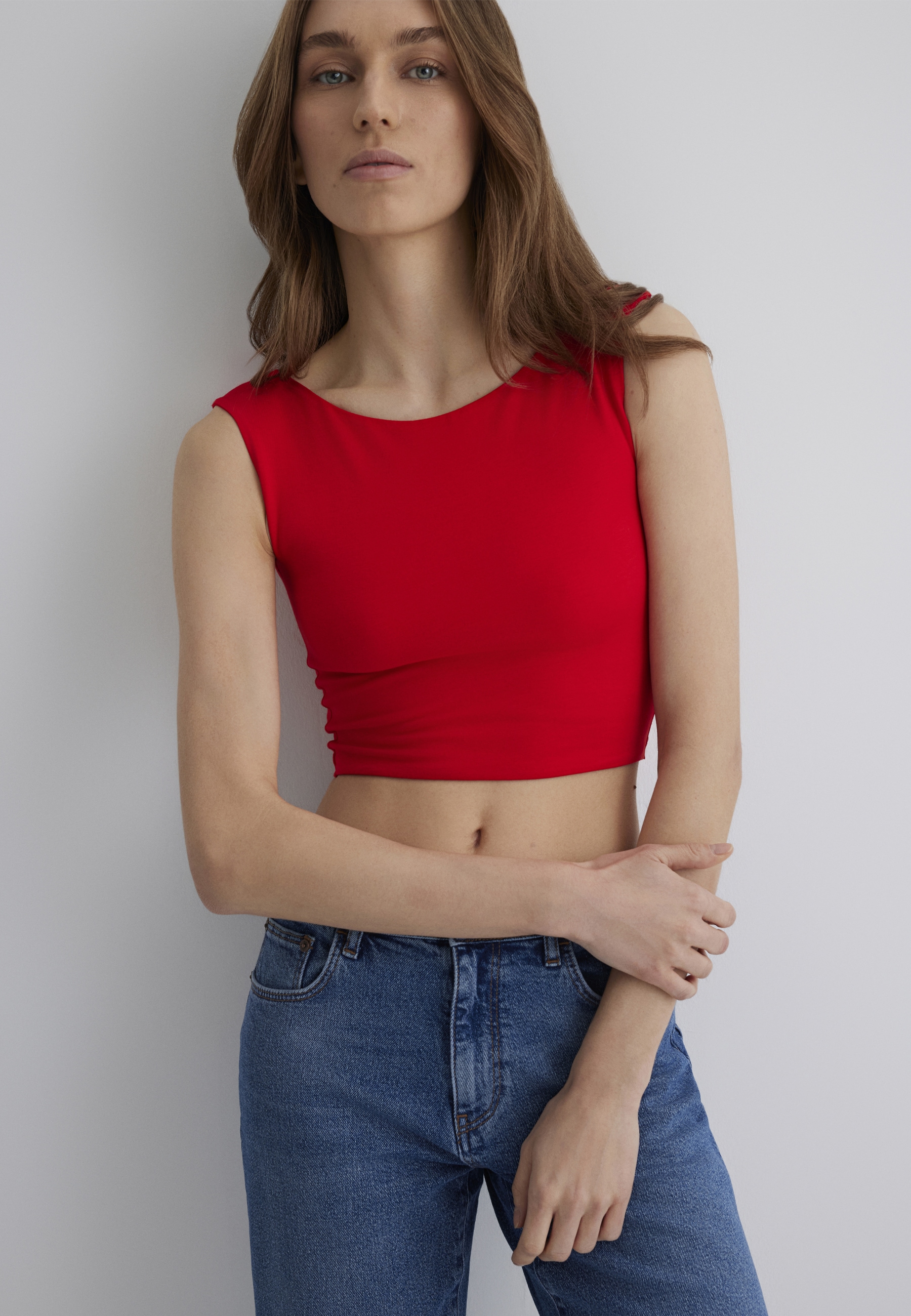 Mavi Rundhalsshirt »NONSLEEVE CROP JERSEY«, Top Cropped