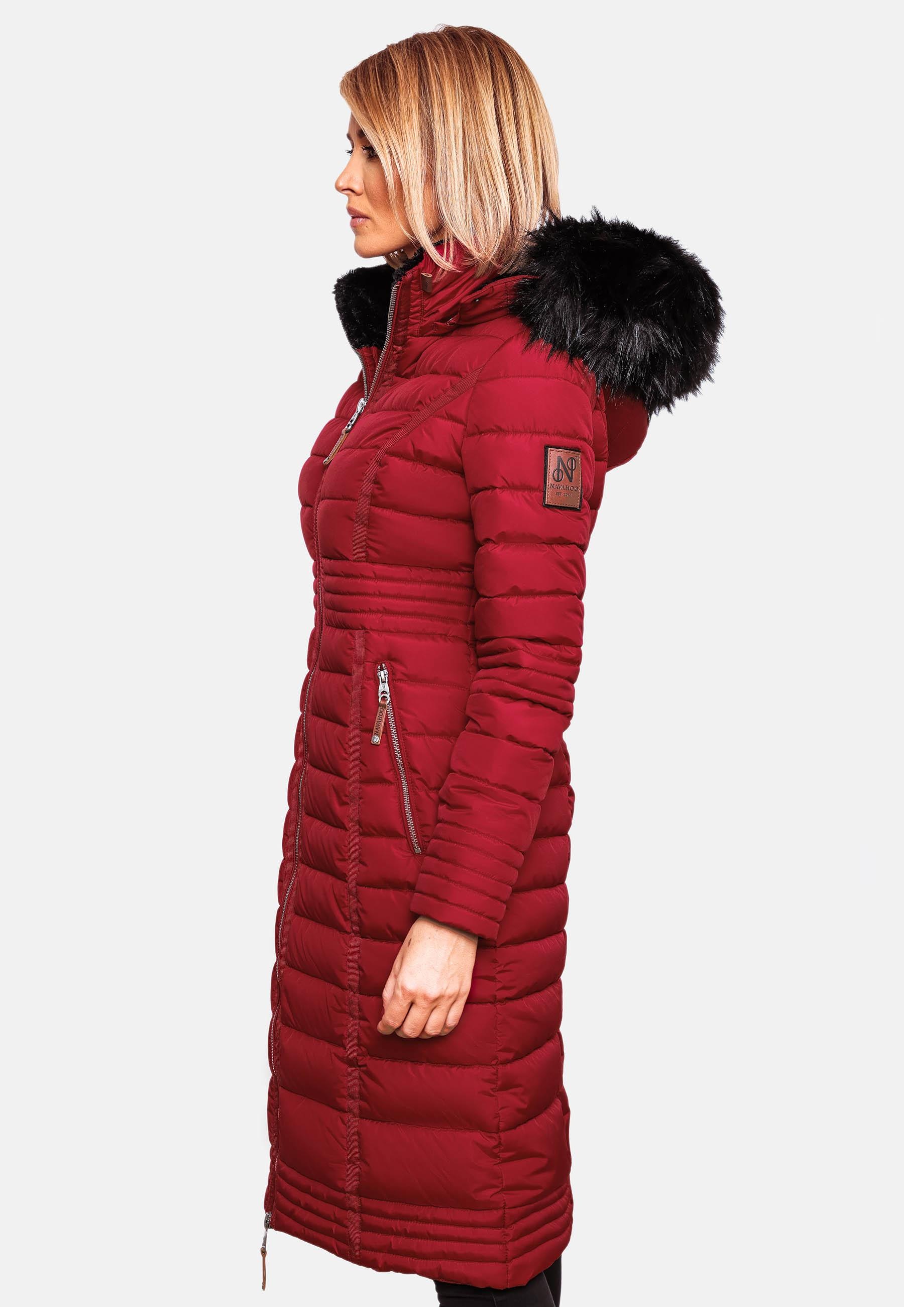 Navahoo Wintermantel »Umay«, langer Damen Winter Steppmantel mit Kunstfellkapuze