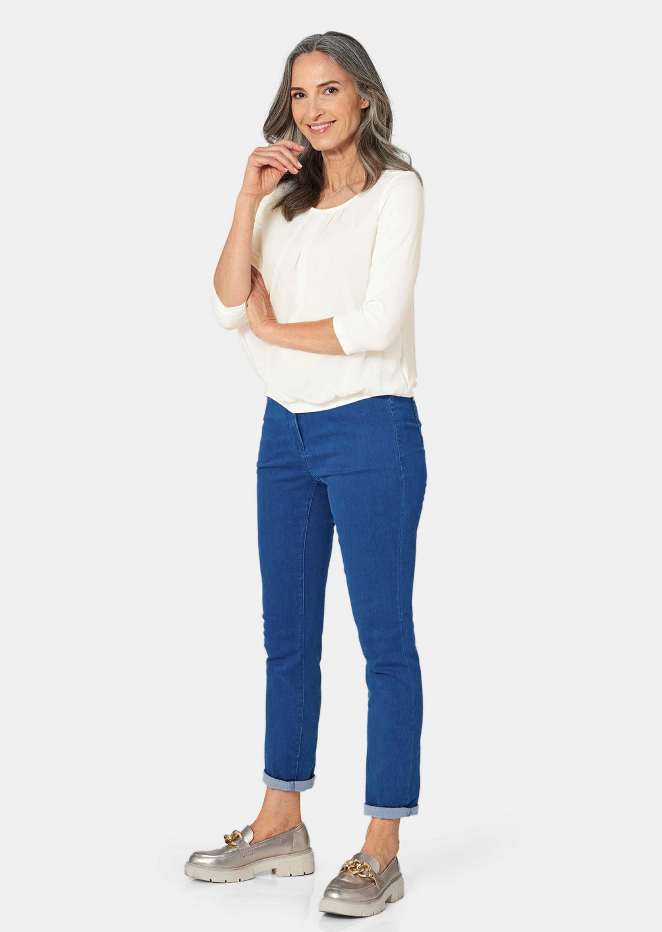 GOLDNER Kurzarmbluse "Kurzgröße Chiffon-Shirt mit 3/4-Arm, Rundhals" keine/ günstig online kaufen