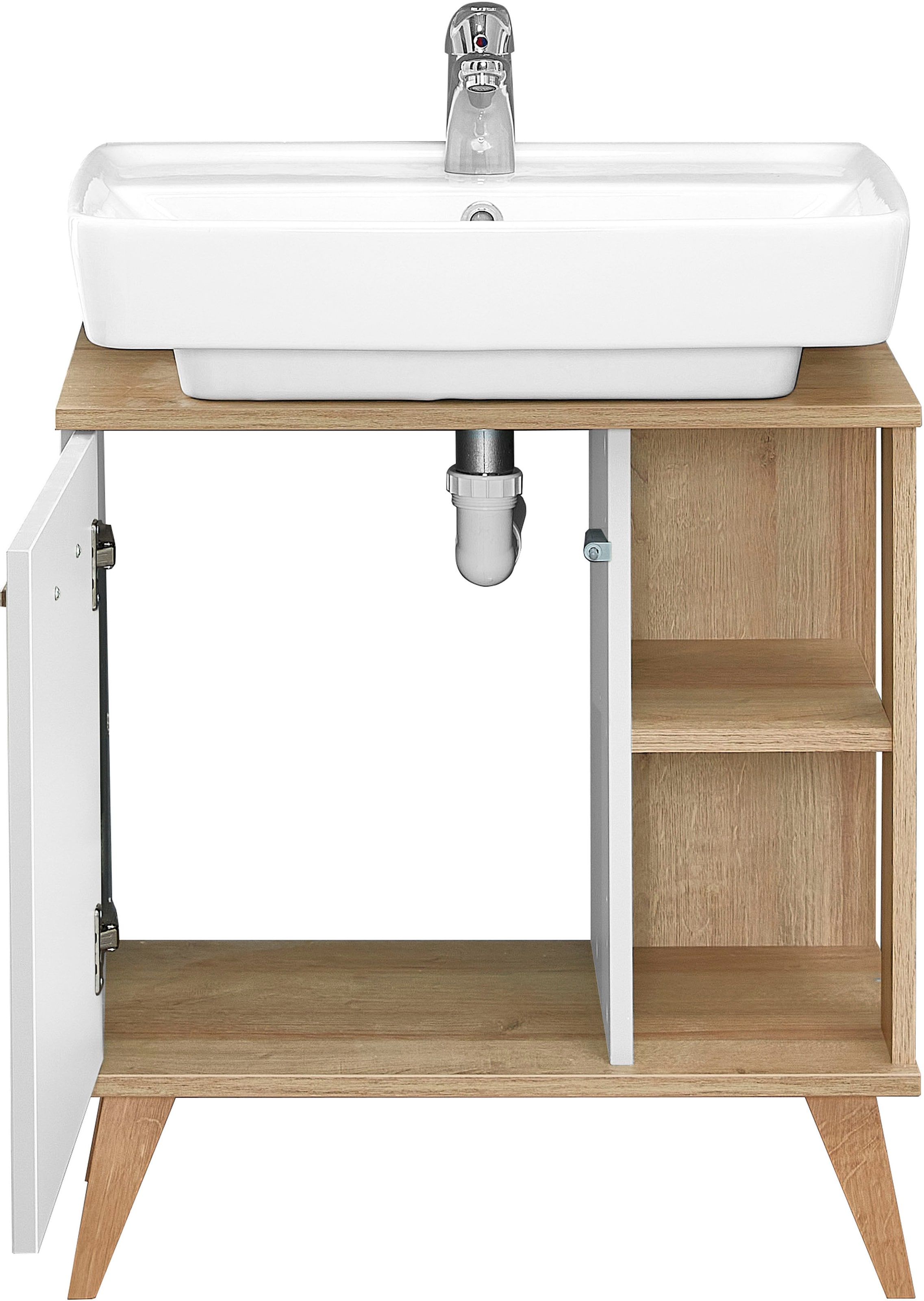 Saphir Badmöbel-Set »Quickset 2-teilig, Waschbeckenunterschrank mit LED-Spiegel«, (3 St.), Waschplatz inkl. Türdämpfer, 60,5 cm breit, 1 Tür, seitliche Ablagen