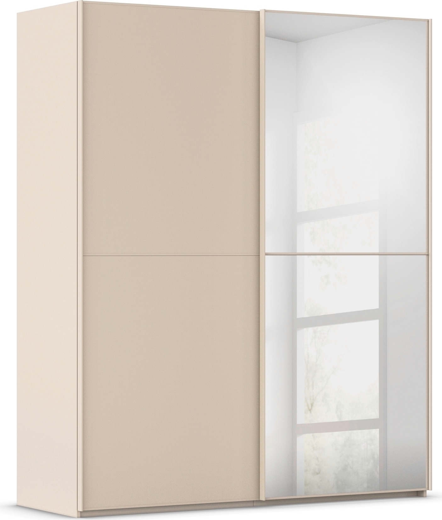 rauch Schwebetürenschrank "Kleiderschrank Schrank Garderobe Schlafzimmerschrank SCALE-DUO" edle zweigeteilte Türen, Spiegel und 3 Zierleisten MADE IN GERMANY