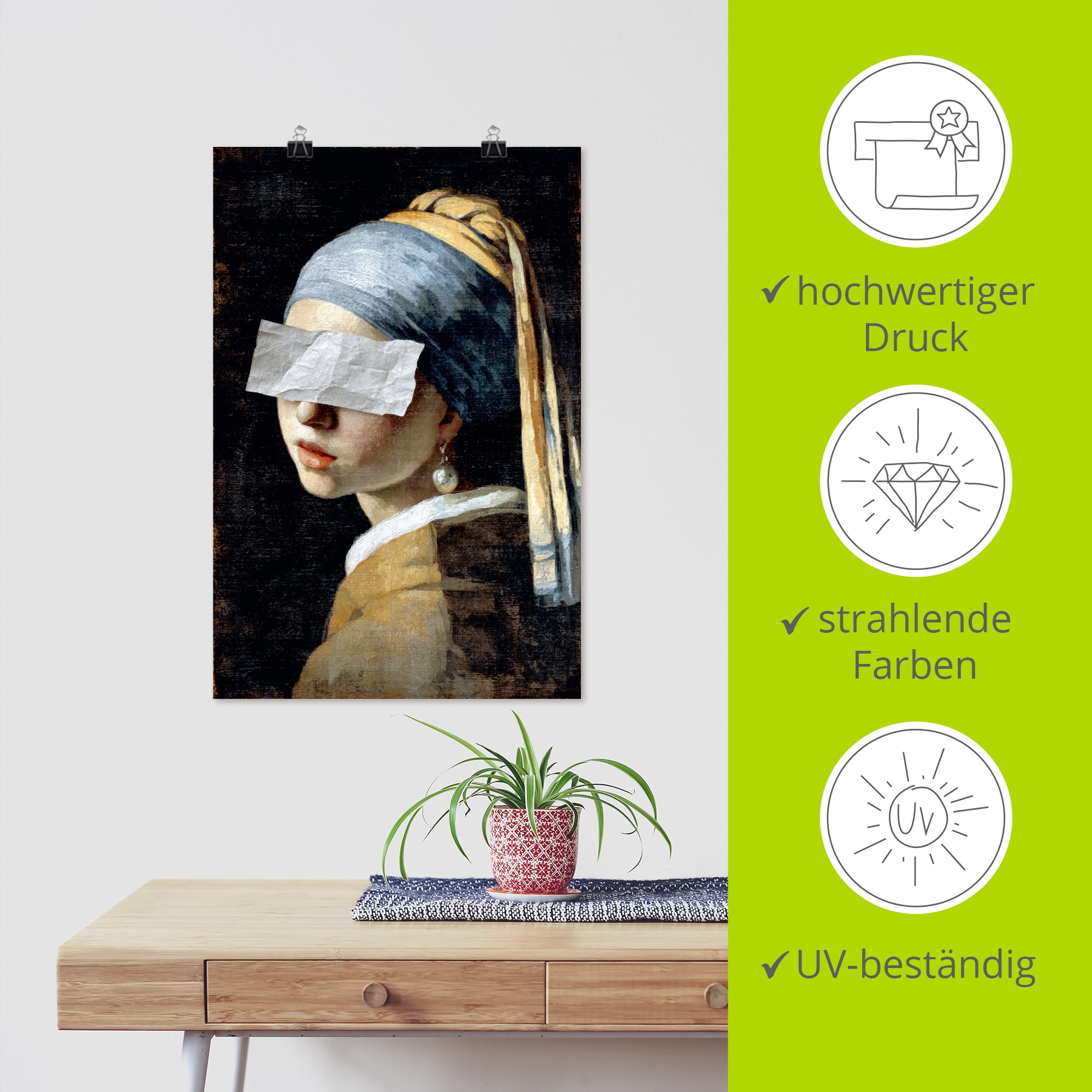 Artland Wandbild »Mädchen mit dem Perlenohrring und Papier« Bilder von Frauen 1 Stk. tlg. als Alubild, Leinwandbild, Poster, Wandaufkleber in verschied. Größen