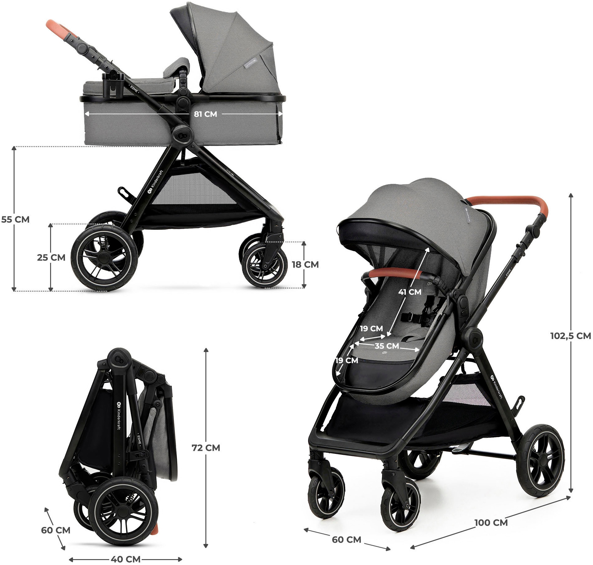 Kinderkraft Kombi-Kinderwagen »ESME 3IN1«, 22 kg, inkl. Babyschale