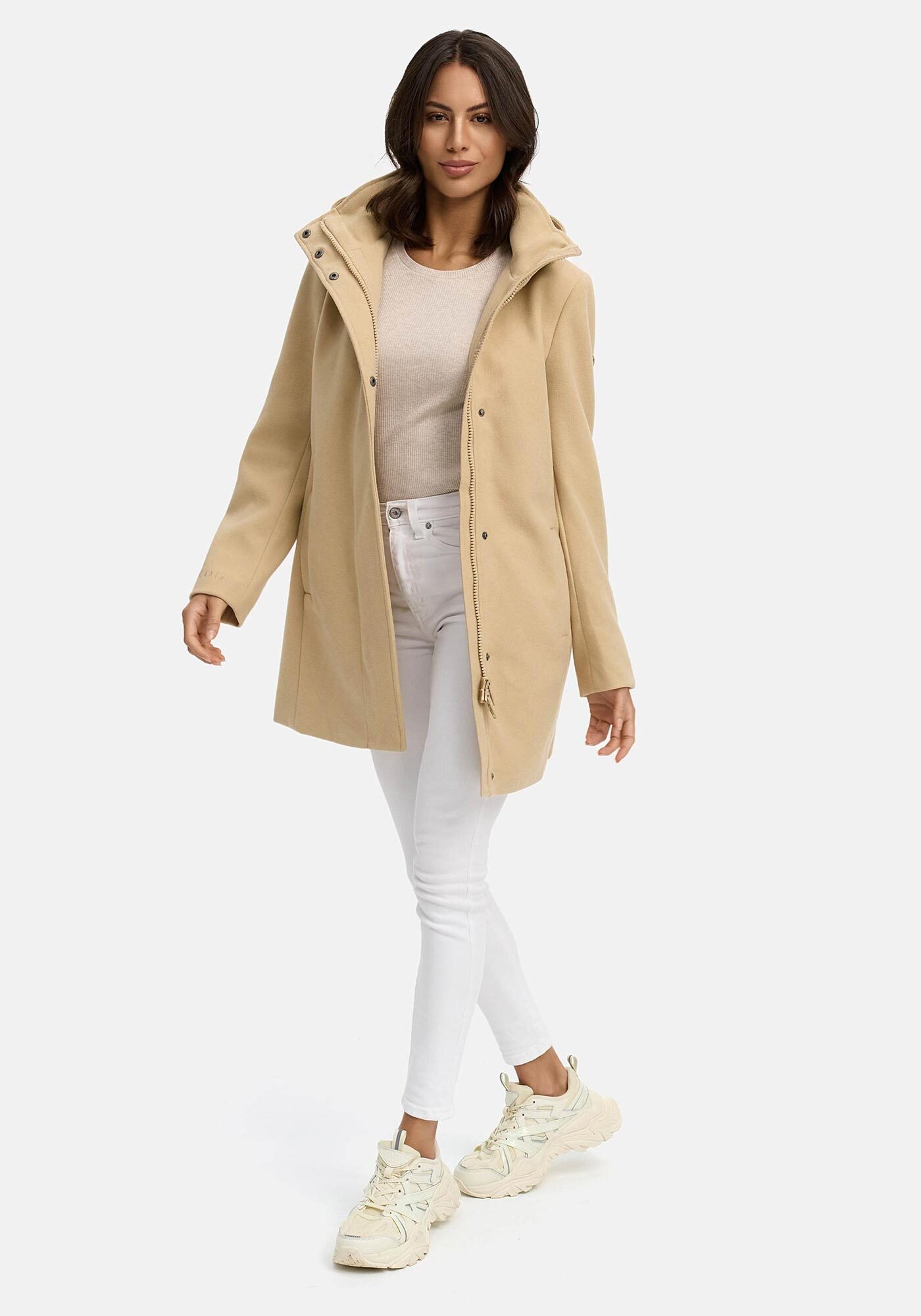 Marikoo Kurzmantel »Katalinaa«, Eleganter Wickel Mantel mit Taillengürtel und Oversized Hood Kapuze