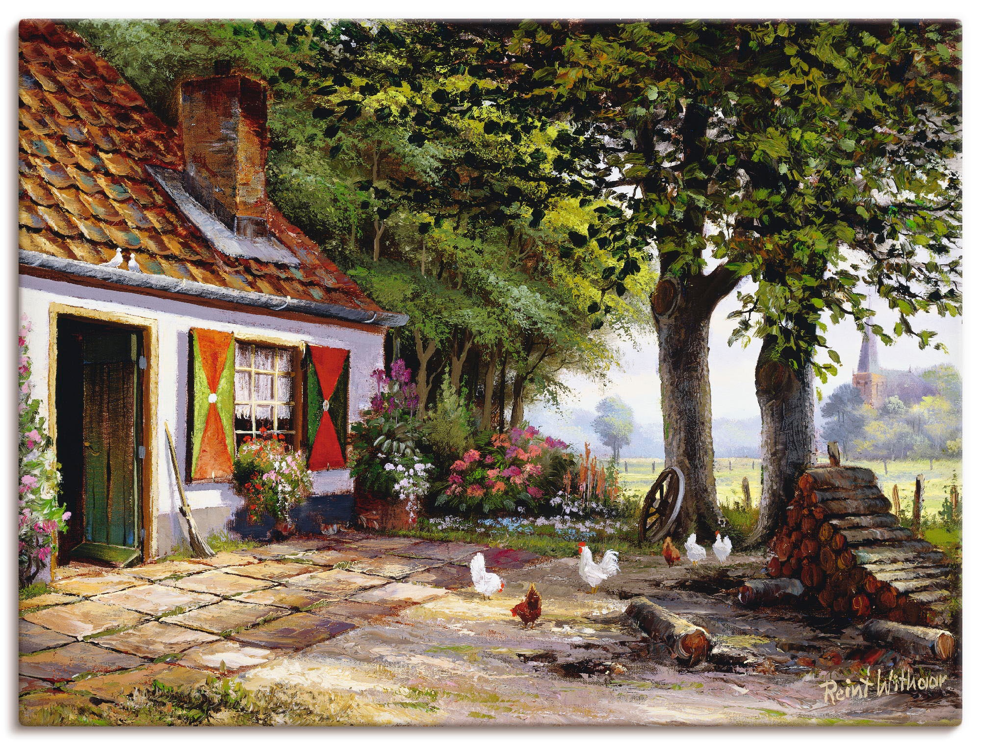 Artland Wandbild »Hühner auf dem Hof«, Garten, (1 St.), als Leinwandbild,  Wandaufkleber oder Poster in versch. Größen bestellen | BAUR