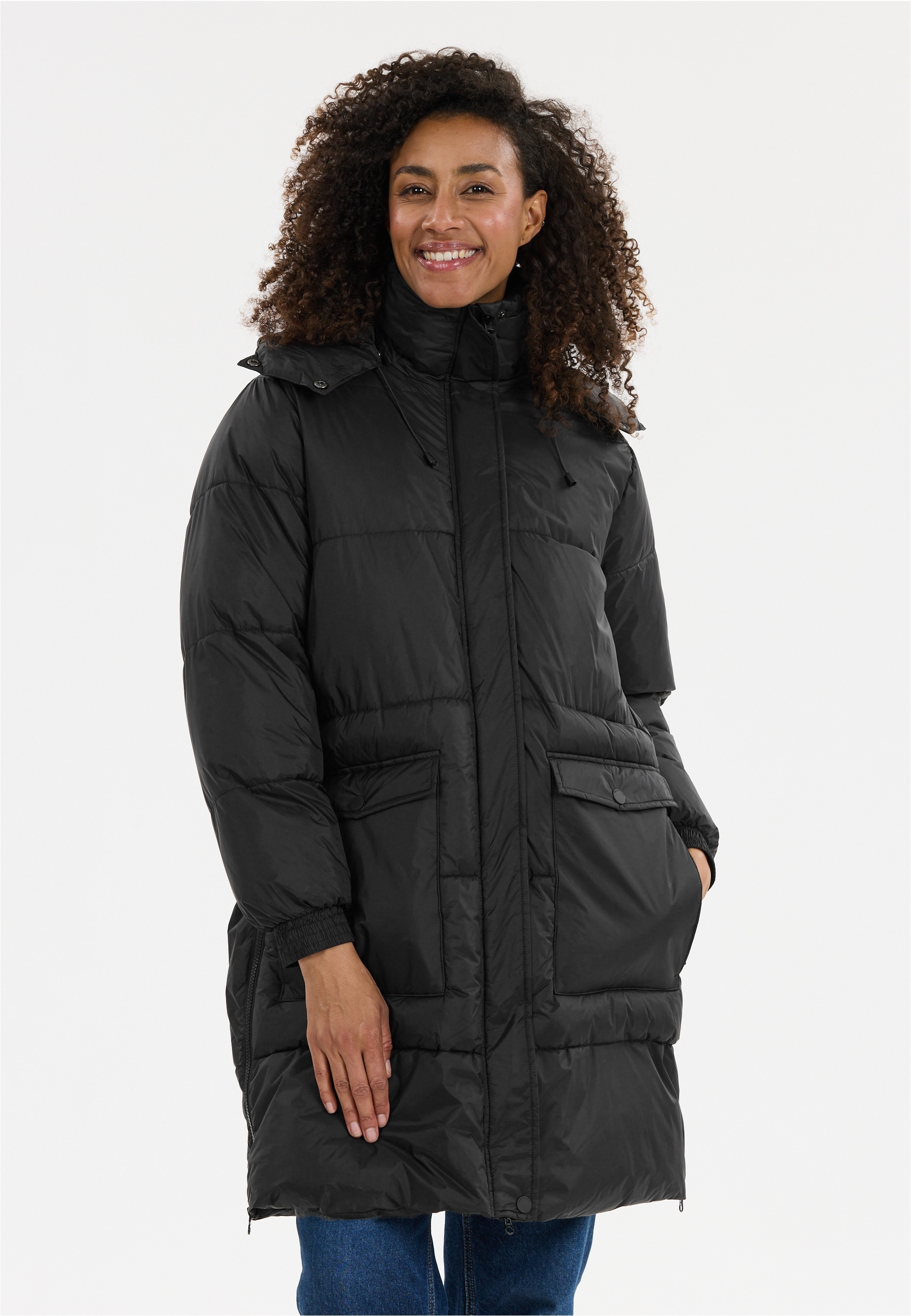 Steppmantel WHISTLER "Amatos", Damen, Gr. 36, schwarz (schwarz, schwarz), 100% Polyamid, kariert, unifarben, normal, ohne Ausschnitt, Mäntel Steppmantel, mit hochwertigem Bionic-Finish