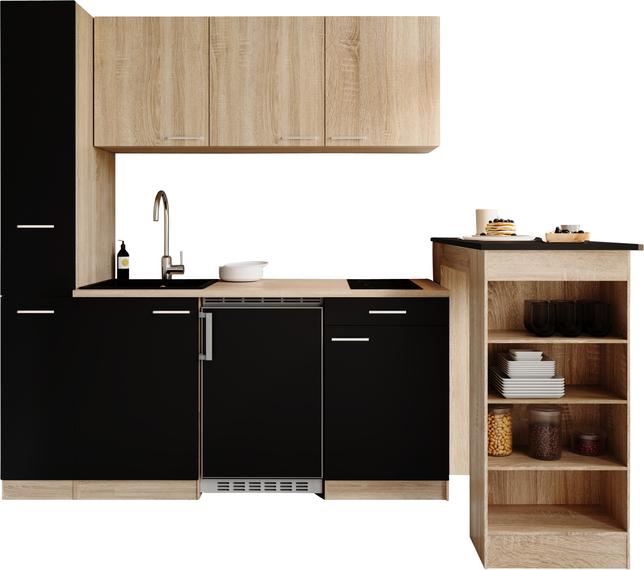 RESPEKTA Küchenzeile "Ingrid, inkl. Tresentisch" zerlegt, wahlweise mit Kühlschrank, Soft-Close-Funktion, Breite 180 cm