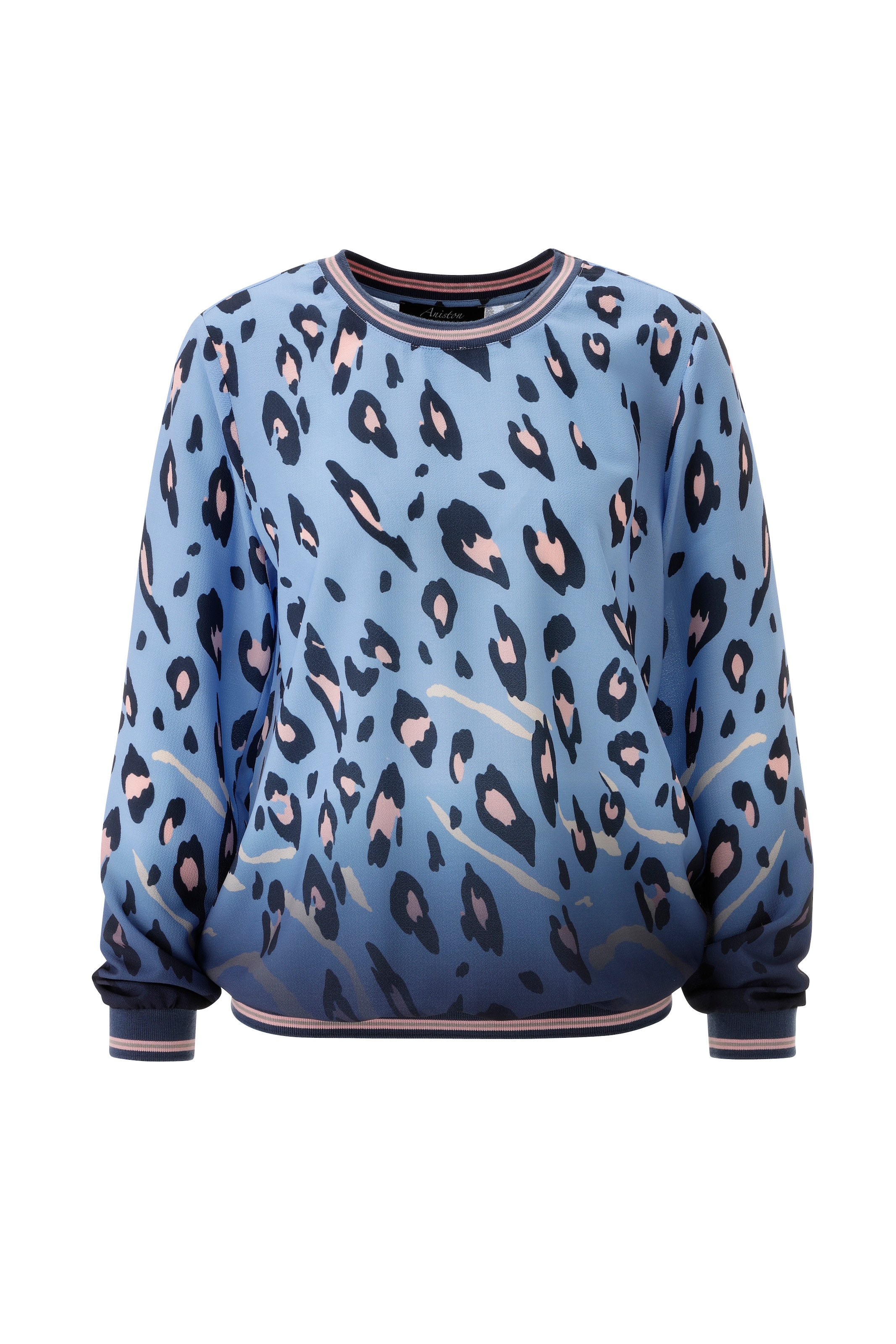 Aniston SELECTED Shirtbluse mit gestreiften Bündchen und Lepoarden-Print allover