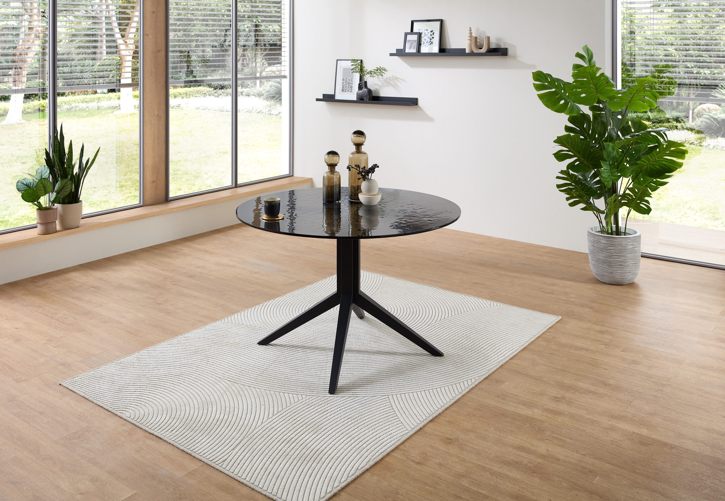 Stolkom Esstisch »Leano Glastisch rund schwarz, Esszimmertisch BxH 110x76 cm«, Sicherheitsglas Bruchsicher, Water Ripple Effekt schwarz getönt