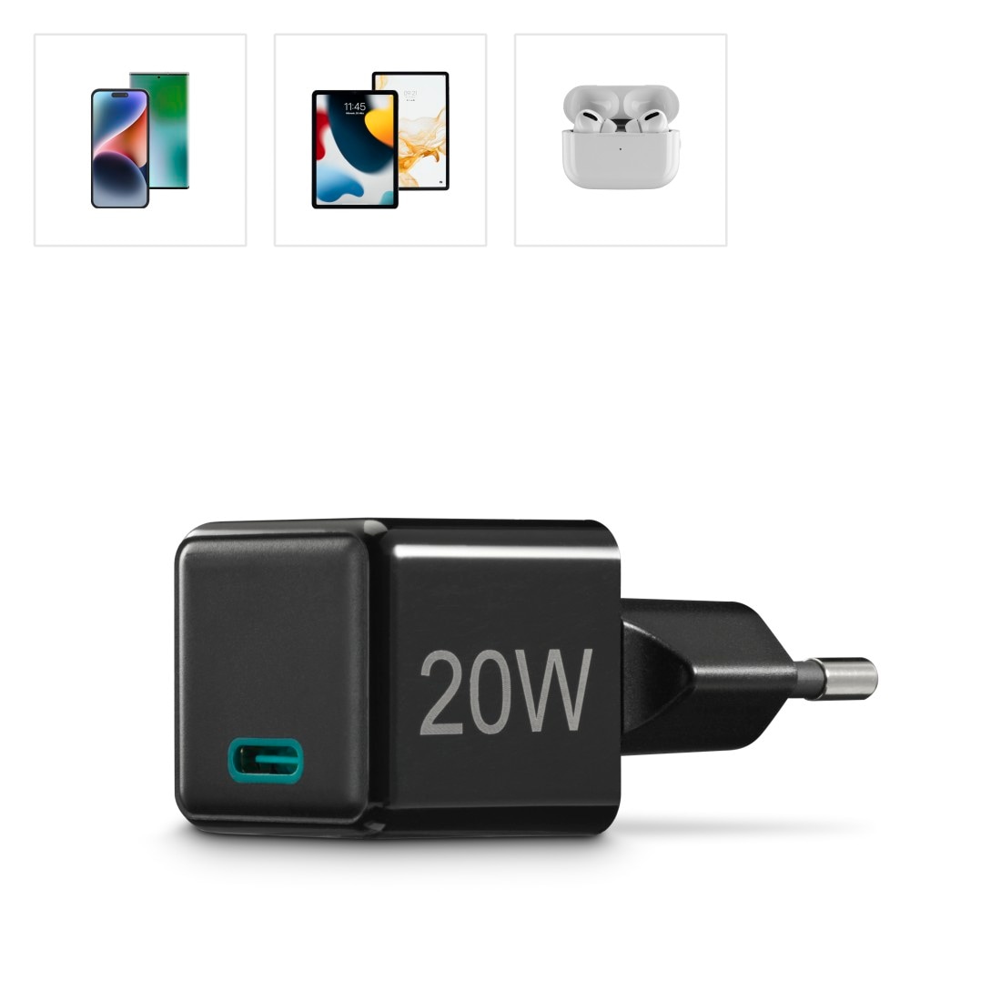 Hama Schnelllade-Gerät »Schnellladegerät (USB-C, PD/QC, extraklein 2,9 x 2,75 x 2,75 cm, 20 W)«, (1 St.)