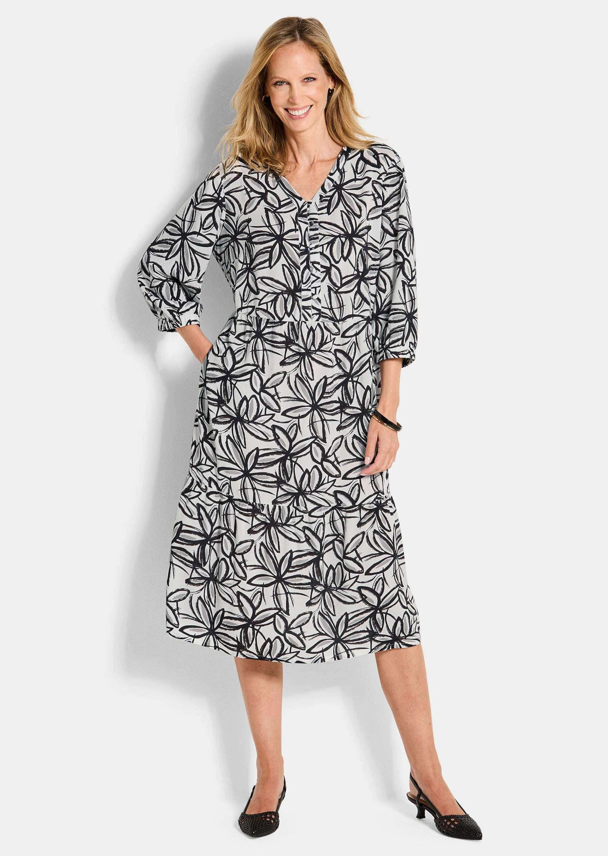 Thumbnail - GOLDNER Druckkleid "Kurzgröße Viskosekleid mit floralem Muster" Nahttaschen an den Seeitennähten