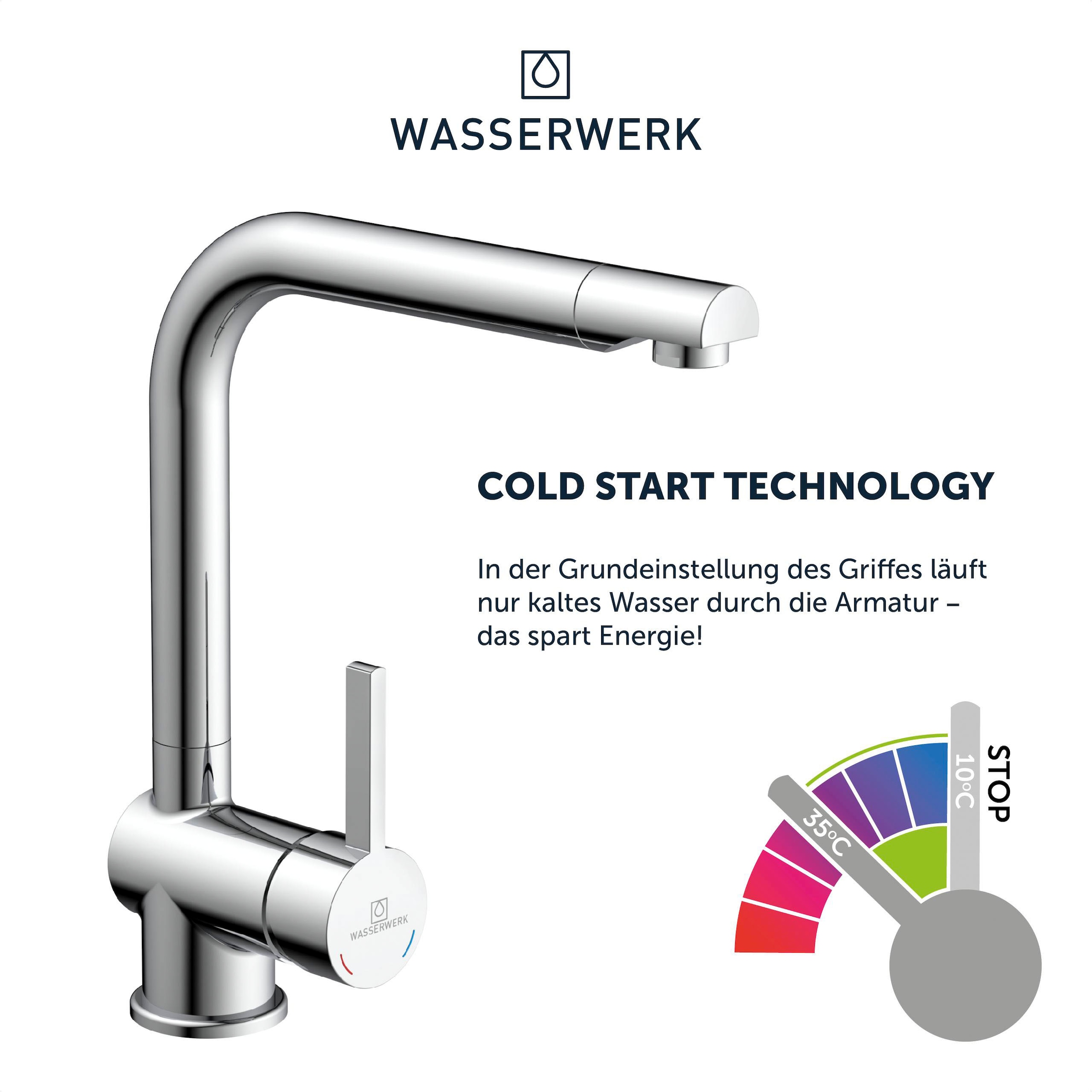 WASSERWERK Spültischarmatur »WK 4, Wasserhahn, Küche, Einhebelmischer«, 360° schwenkbar, Cold-Start-Funkt., geräuscharm