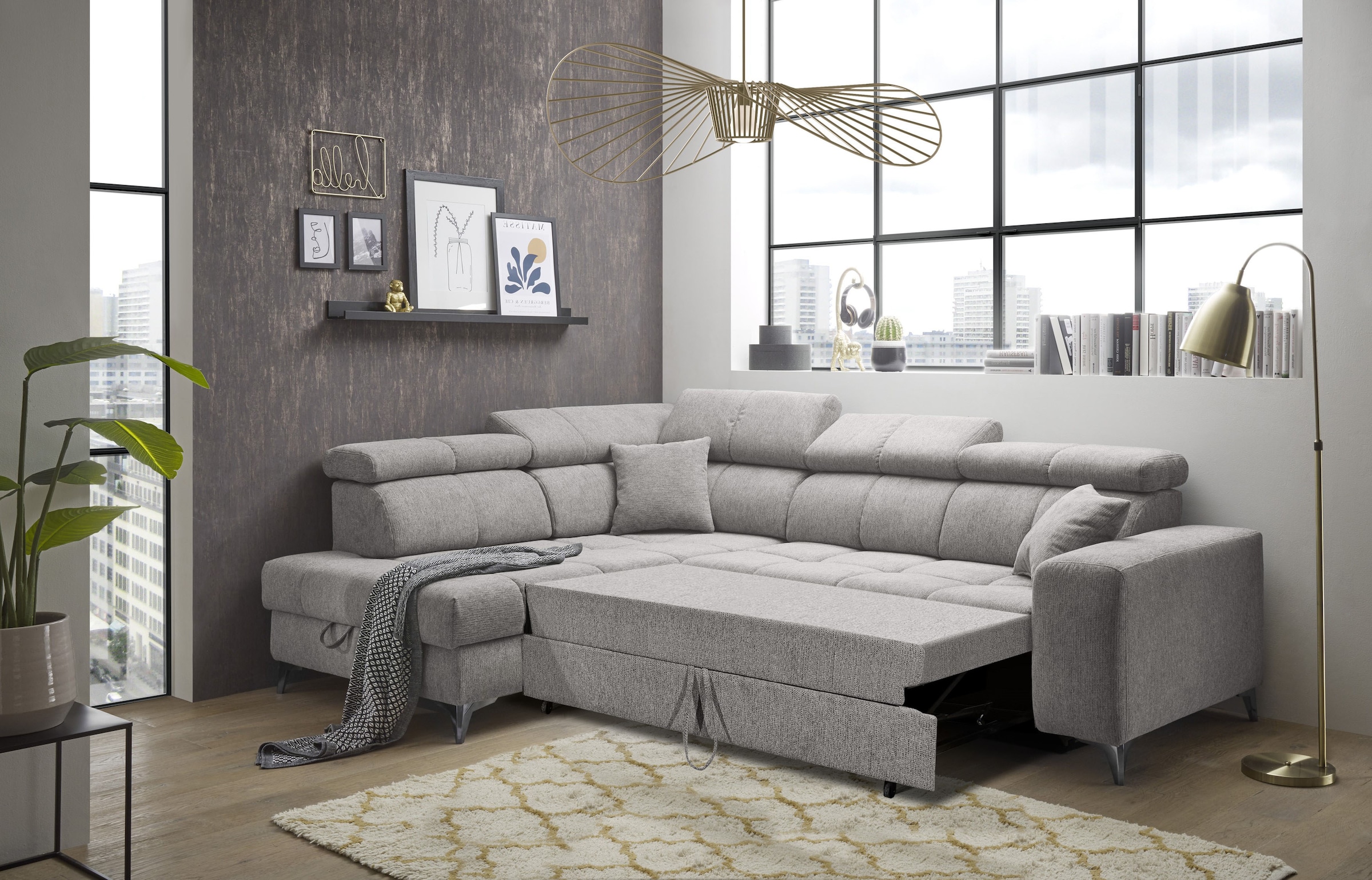 ED EXCITING DESIGN Ecksofa »Sydney L-Form«, mit Bettfunktion, Bettkasten, Kopfteilverstellung & 2 Zierkissen