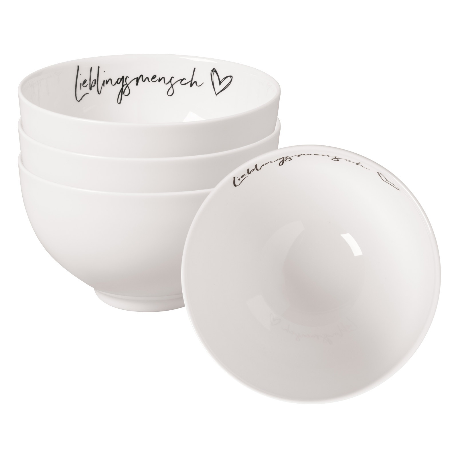 VILLEROY & BOCH Schale "Bols Lieblingsmensch Statement ø 13,8 cm 4er Set weiß", weiß, Schüsseln