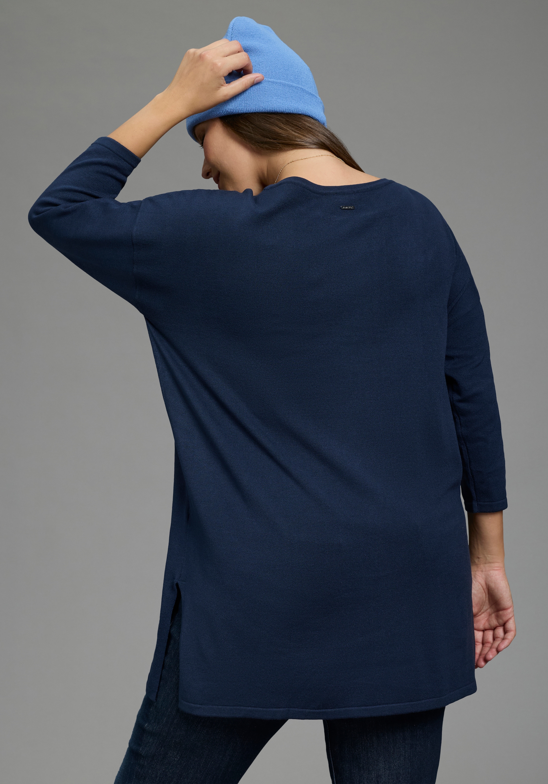 Laura Scott CURVE Longpullover »Große Größen« aus fließendem Feinstrick mit seitlichem Schlitz