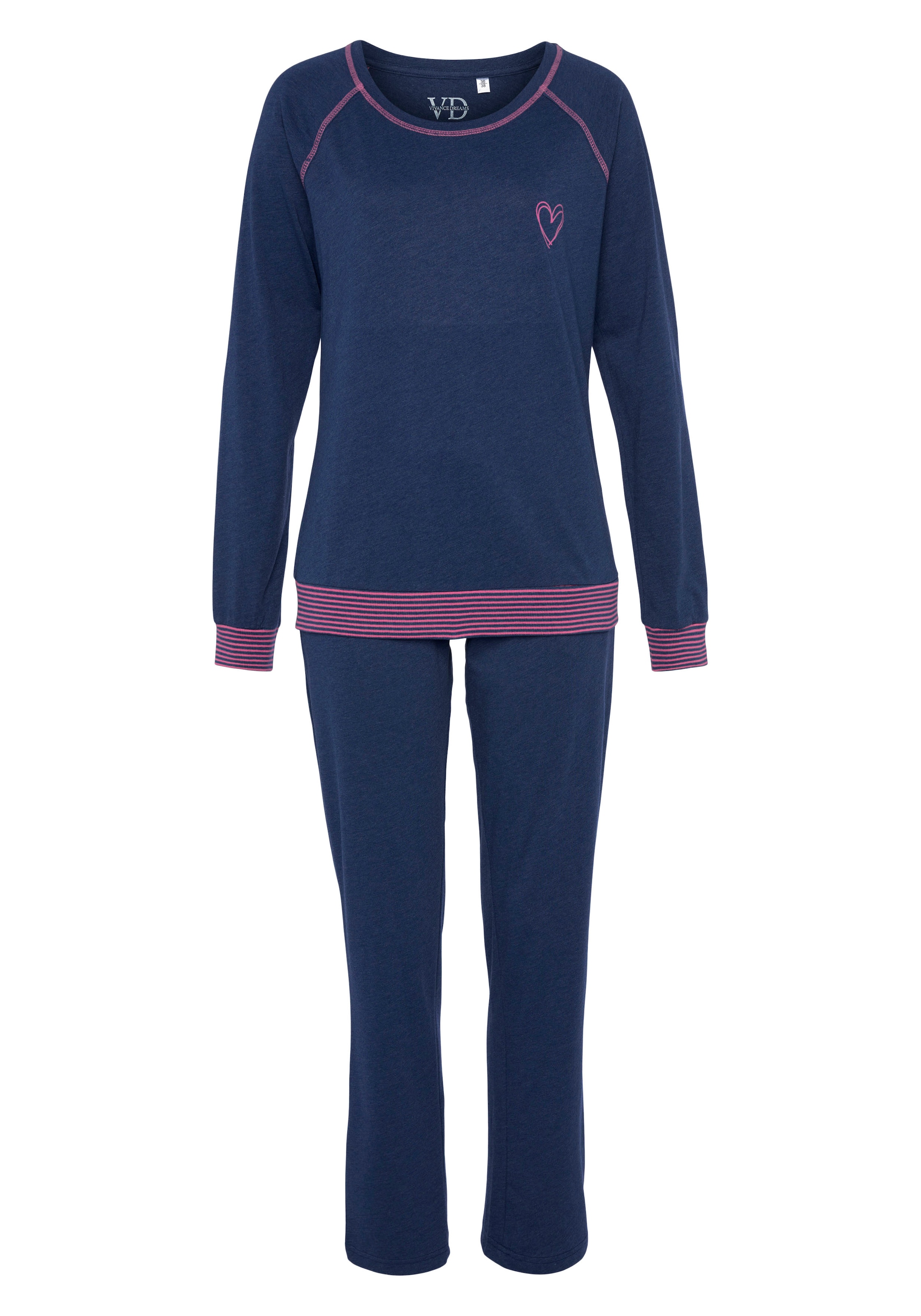 Vivance Dreams Pyjama, (2 BAUR dekorativen Neonfarben Flatlock-Nähten mit in tlg.), kaufen 