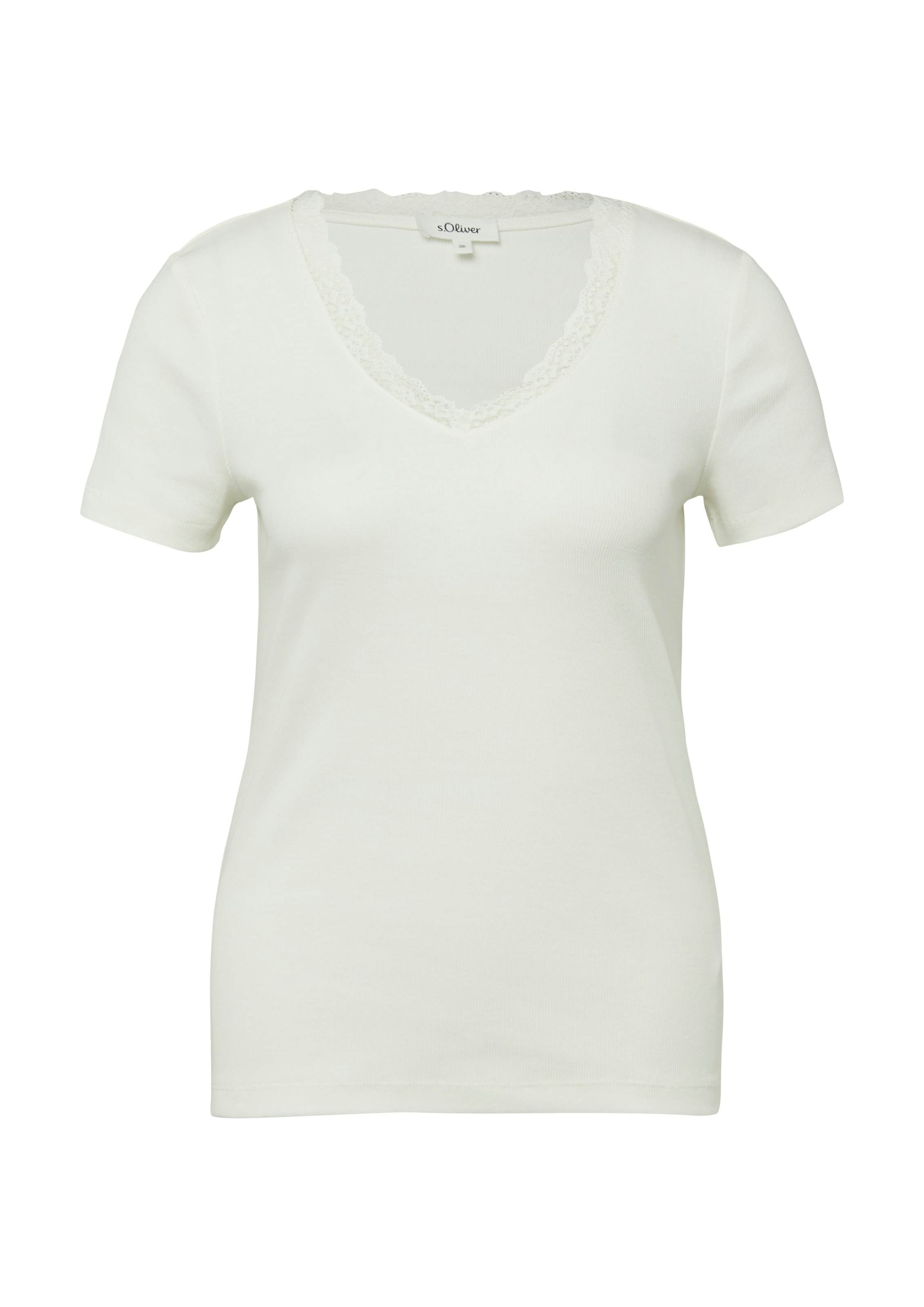 s.Oliver Kurzarmshirt mit V-Ausschnitt und Spitze