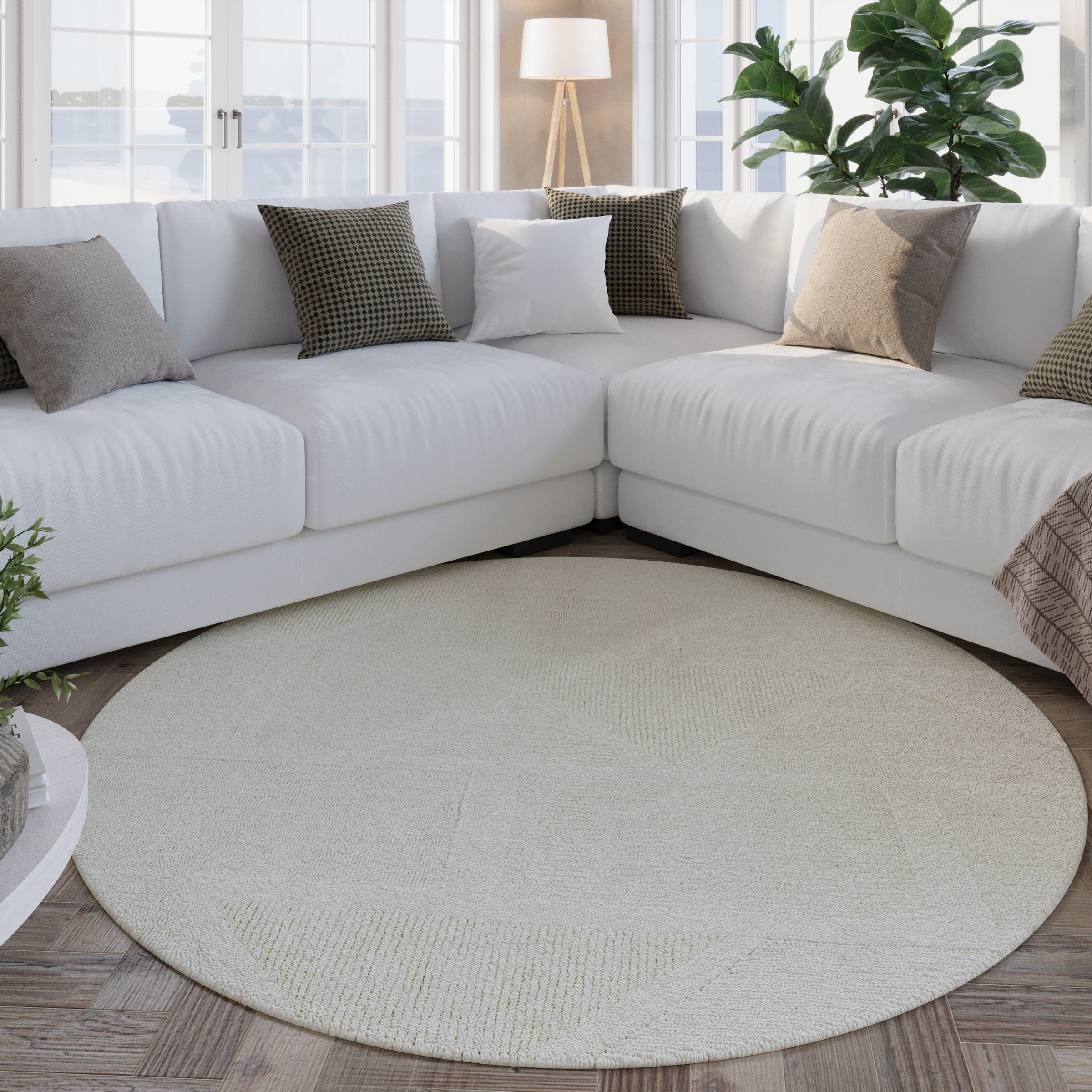 Wecon home Wollteppich »Hamptons FIVETEEN«, rund, 15 mm Höhe, Schurwolle, Kurzflor, Wohn- & Schlafzimmer, elegant, Hoch-Tief-Effekt