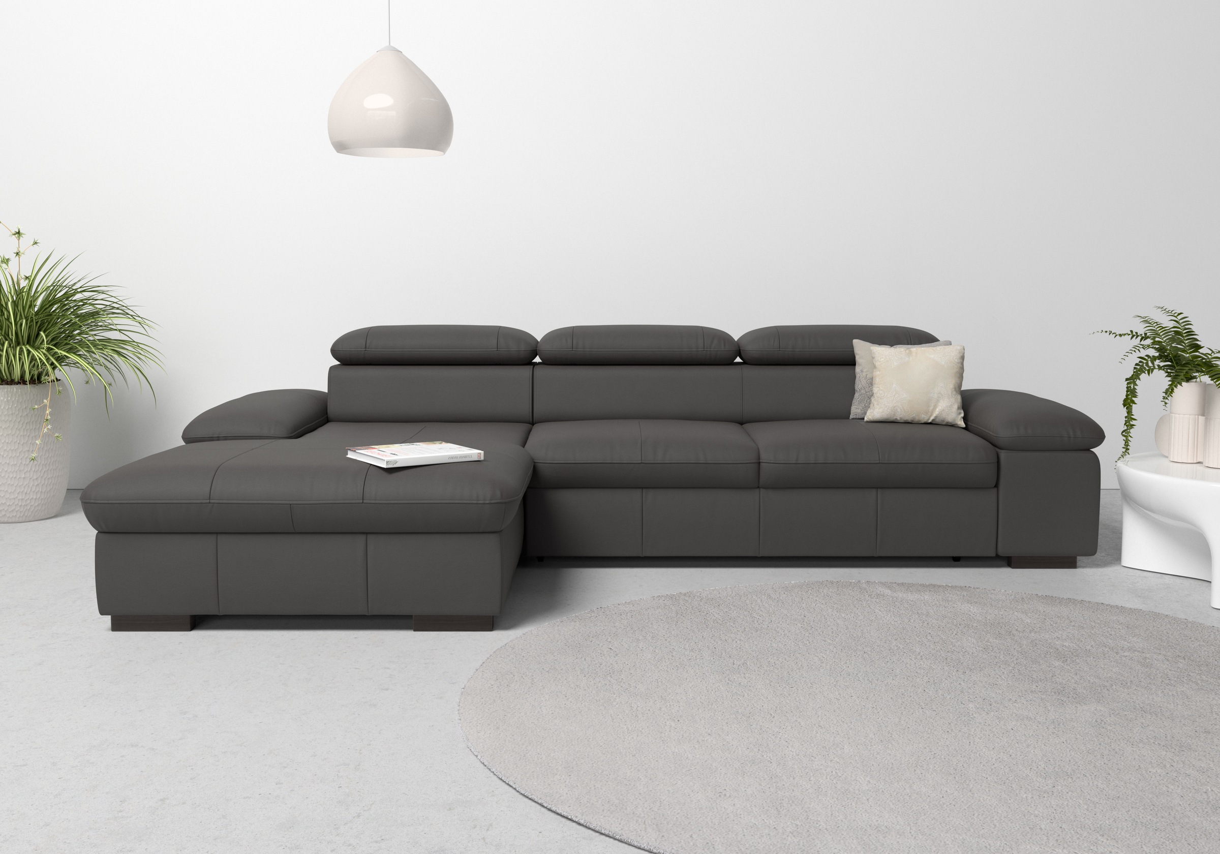 Ecksofa HOME AFFAIRE "Alberto L-Form", braun (mokka), B:286cm H:73cm T:174cm, Luxus-Microfaser Lederoptik (100% Polyester);Luxus-Microfaser ALTARA NUBUCK (100% Polyester);Luxus-Microfaser weich (90% Polyester, 10% Polyamid);Microfaser Antiklederoptik, Sof