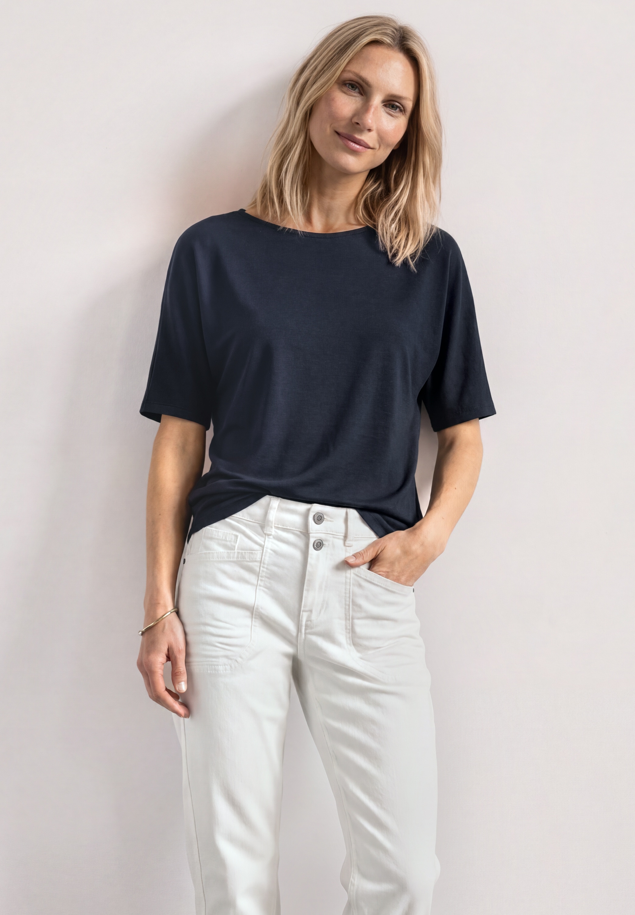 STREET ONE Sommershirt mit Boat Neck und Elastikbund