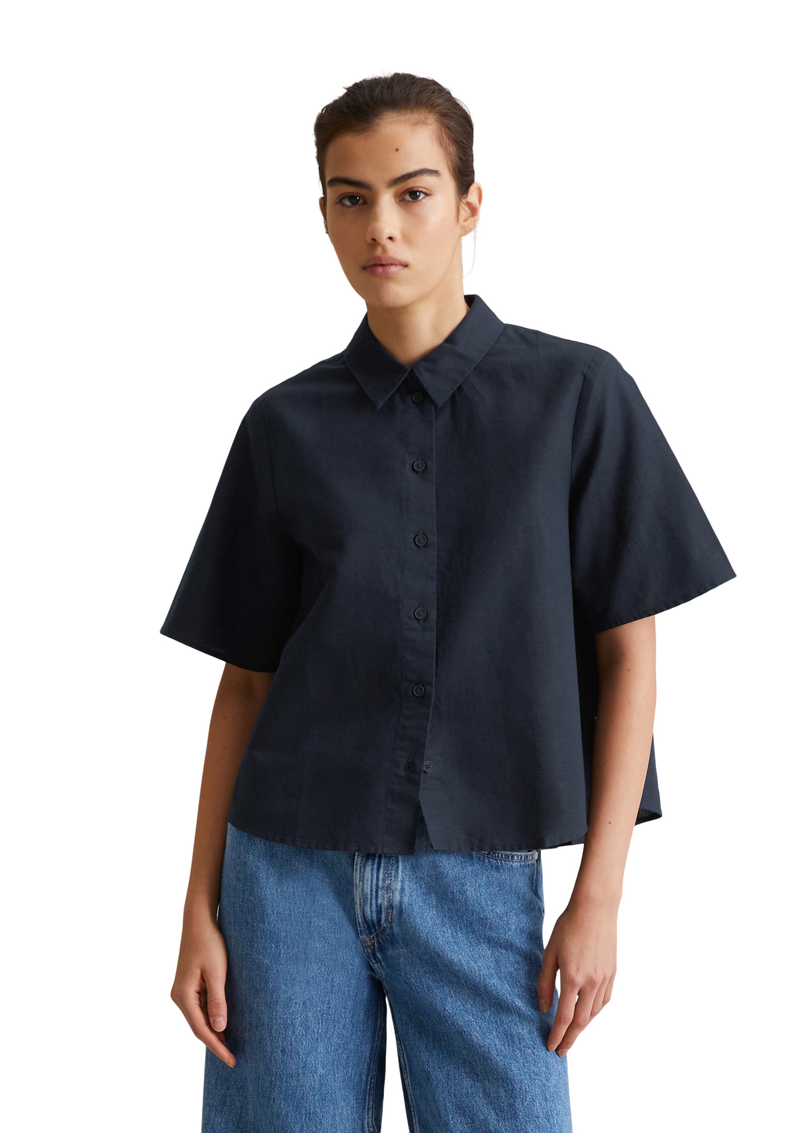 Marc OPolo DENIM Kurzarmbluse "mit Falten-Details im Rücken" günstig online kaufen