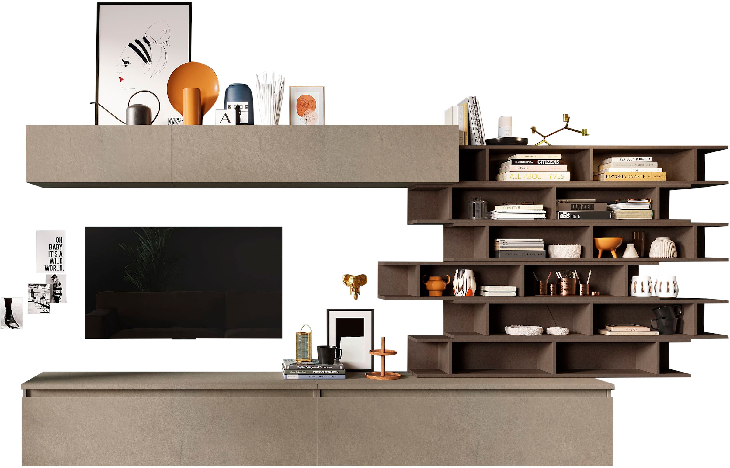 INOSIGN Wohnwand »INFINITY, 10tlg. Breite 345 cm, Höhe variabel, Schrankwand, Anbauwand«, (10 St.), (2x Lowboard, 2x Hängeschrank, 6x Wandregal)