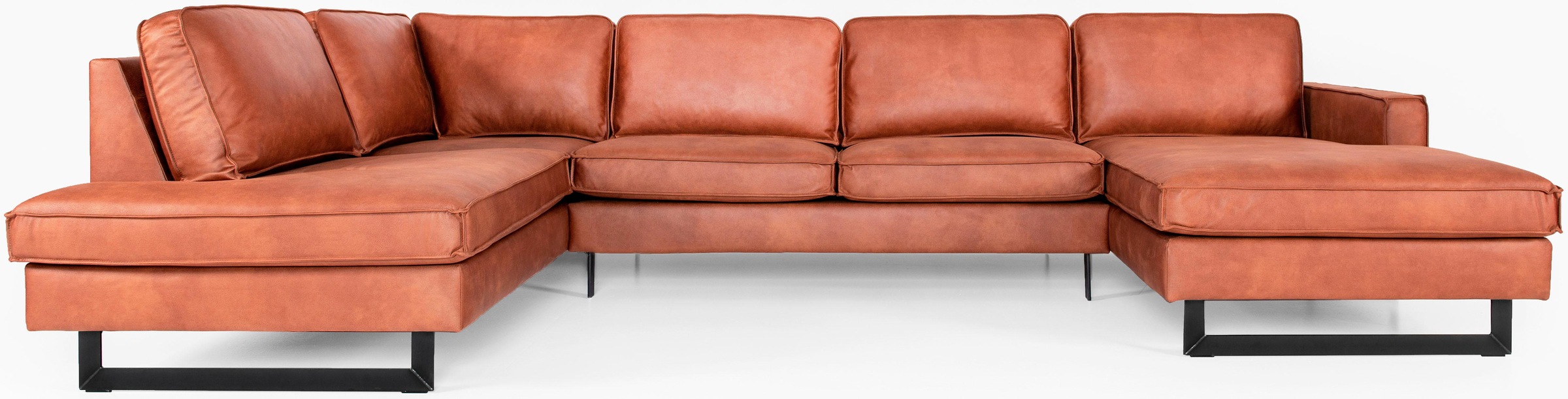Places of Style Wohnlandschaft »Pinto, 350 cm, U-Form, XXL, mit Ottomanen«, Cord, Chenille, Lederoptik, mit Keder, Metallfüße, Wellenunterfederung