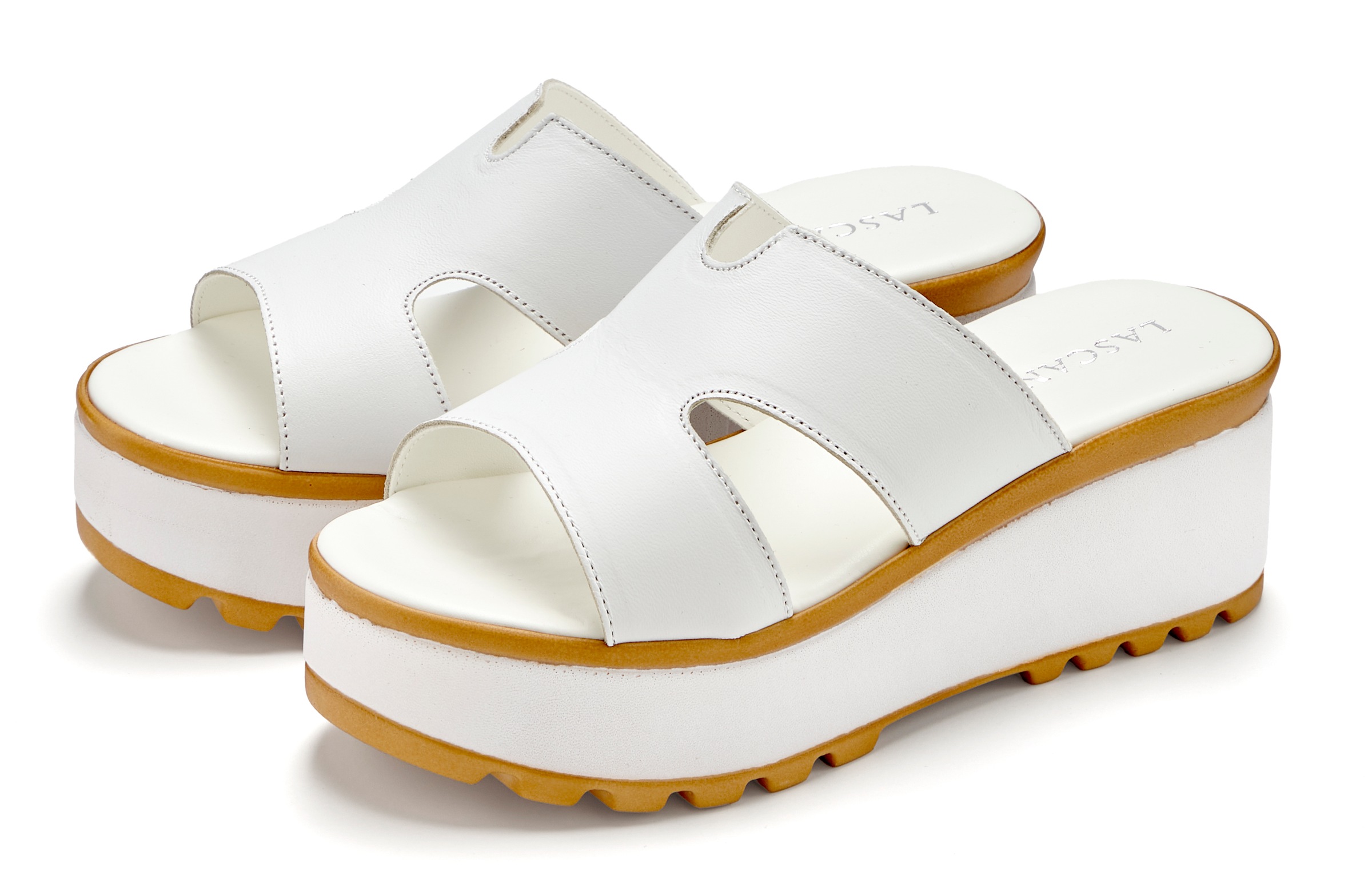 LASCANA Pantolette "Sandale, Sommerschuh, Mule, offener Schuh," NEU aus Leder mit Keilabsatz