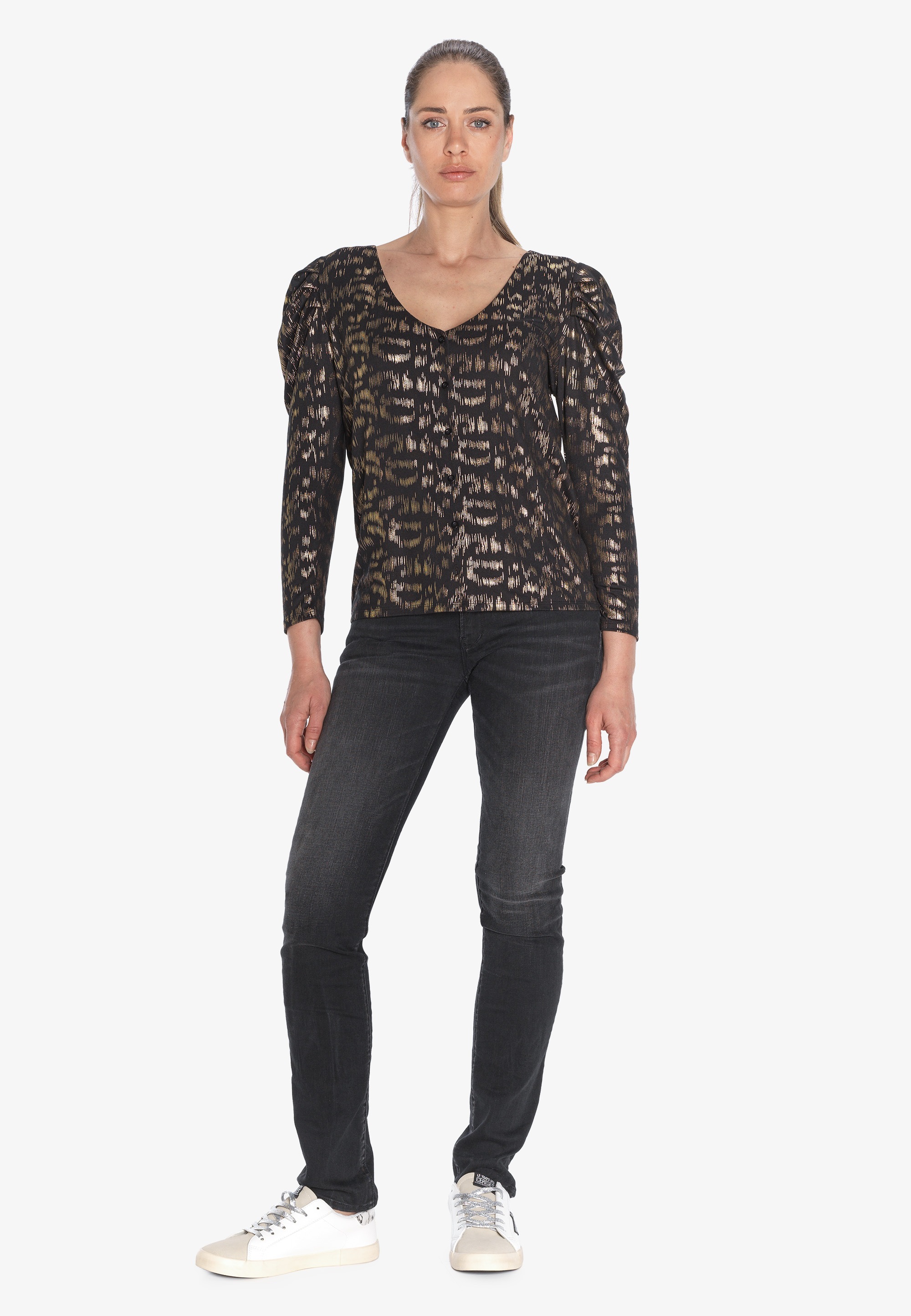 Le Temps Des Cerises Klassische Bluse »PRESTON«, mit Metallic-Print