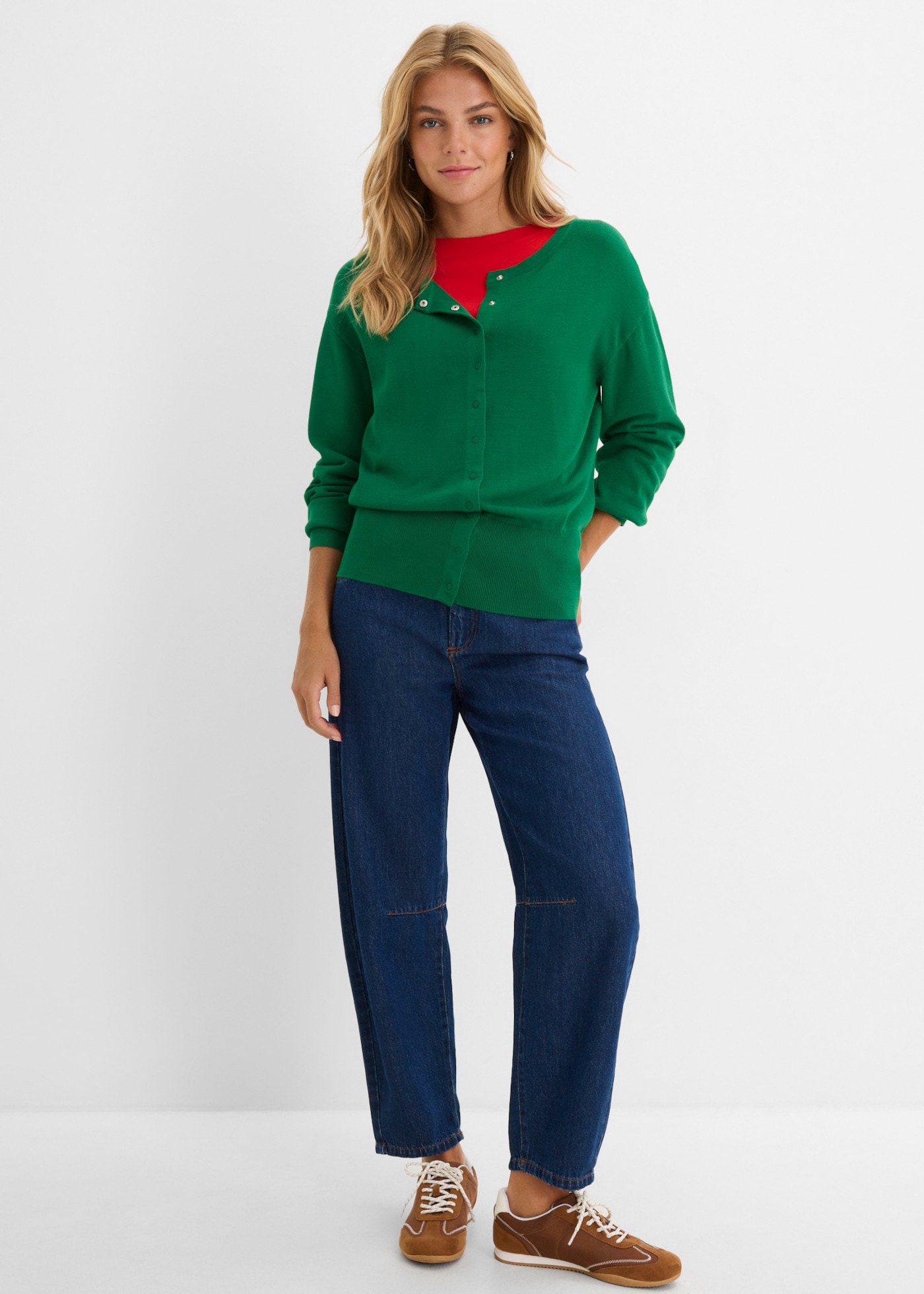 bonprix Strickjacke Feinstrickjacke, mit Knopfleiste, lässig geschnitten, Langarm