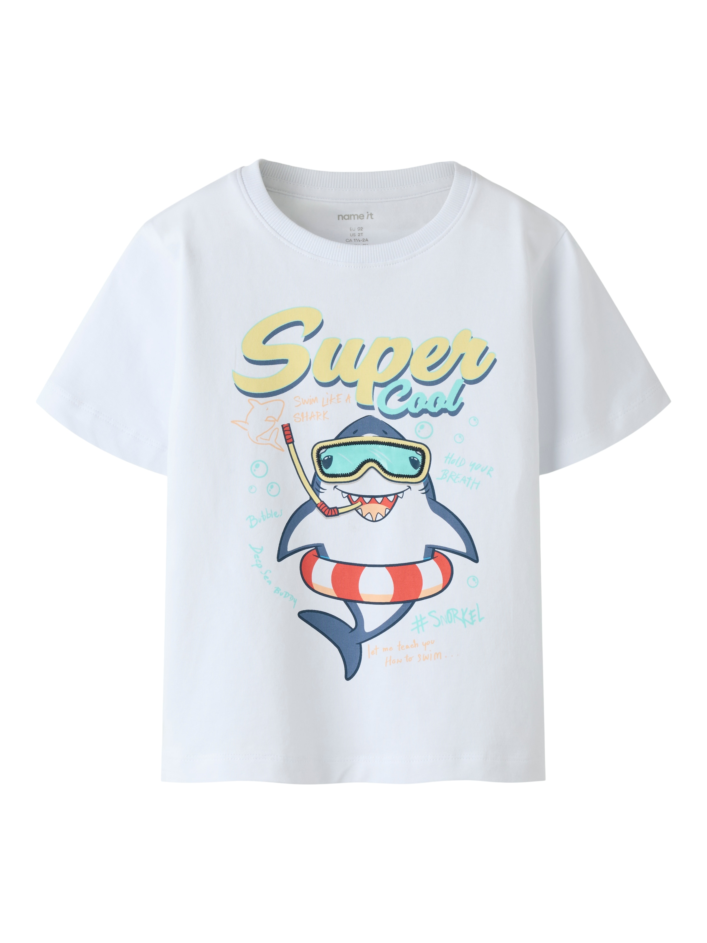 T-Shirt NAME IT "NMMFYMZ SS NREG TOP BOX", Mädchen, Gr. 122/128, hellweiß, Jersey, Obermaterial: 95% Baumwolle, 5% Elasthan, bedruckt, unifarben, normal normal, Rundhals, Shirts T-Shirt, mit sommerlichem Frontmotiv