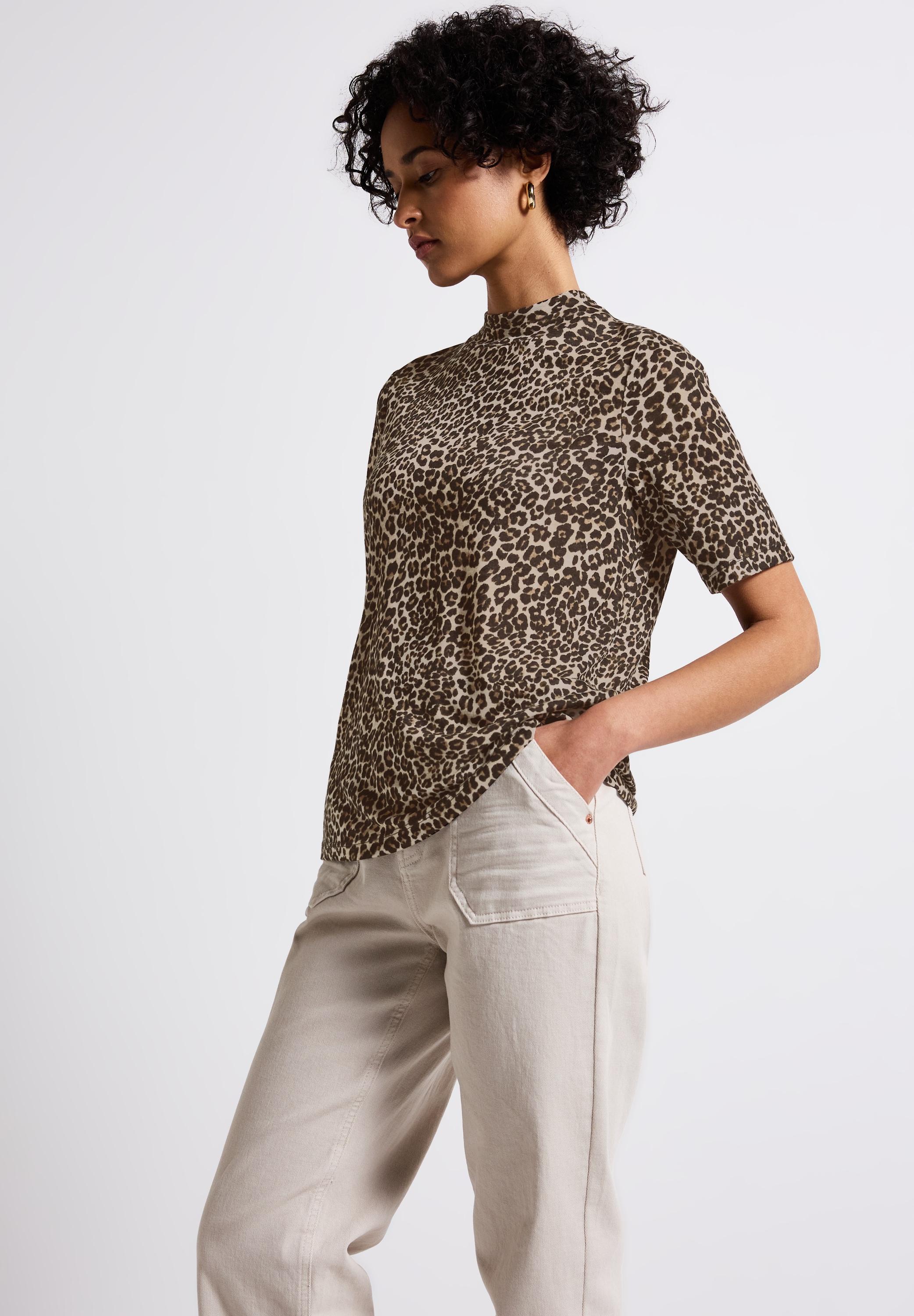 STREET ONE T-Shirt, mit Animal Print und in Leinen-Optik